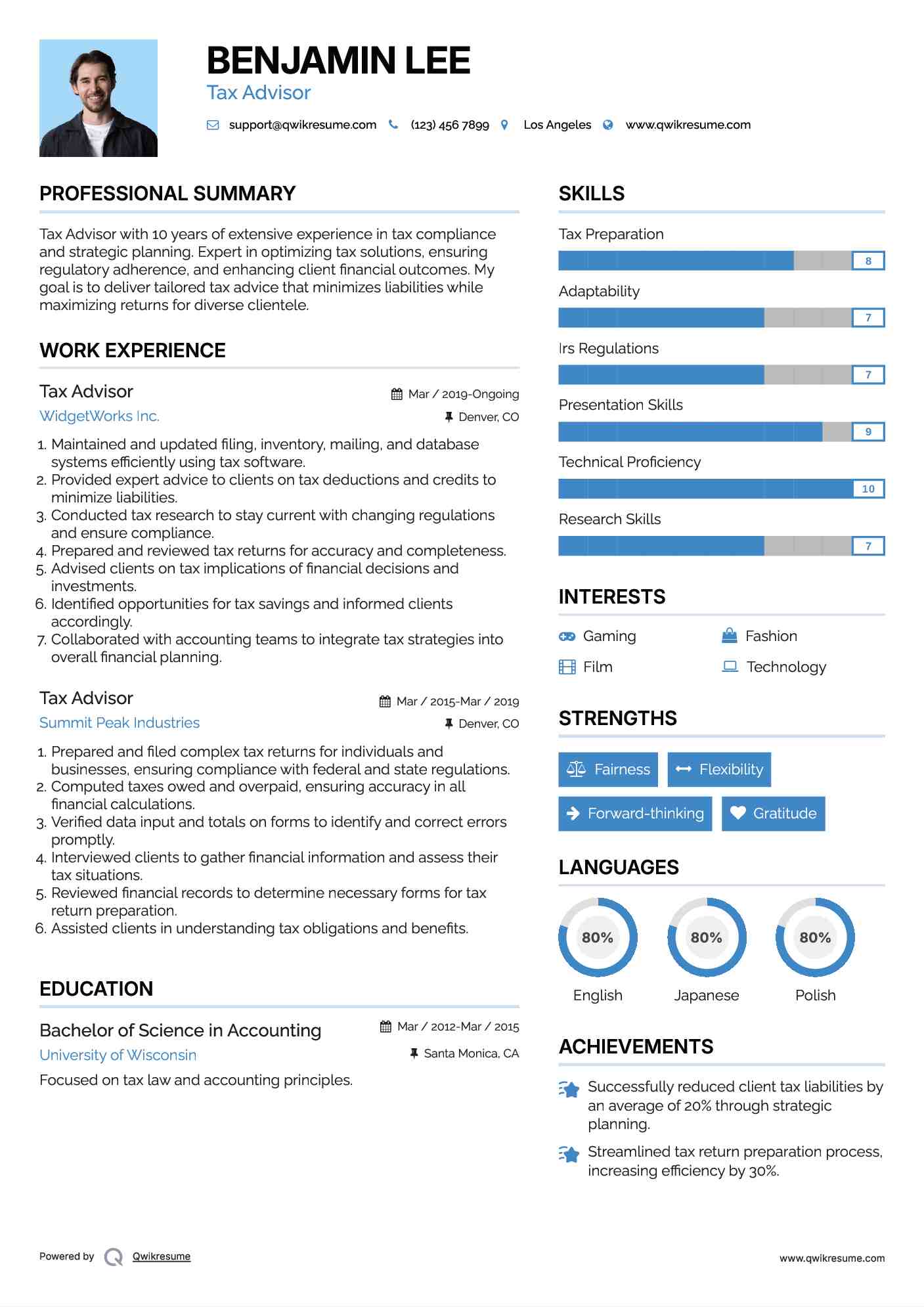 Tax Advisor Resume Template