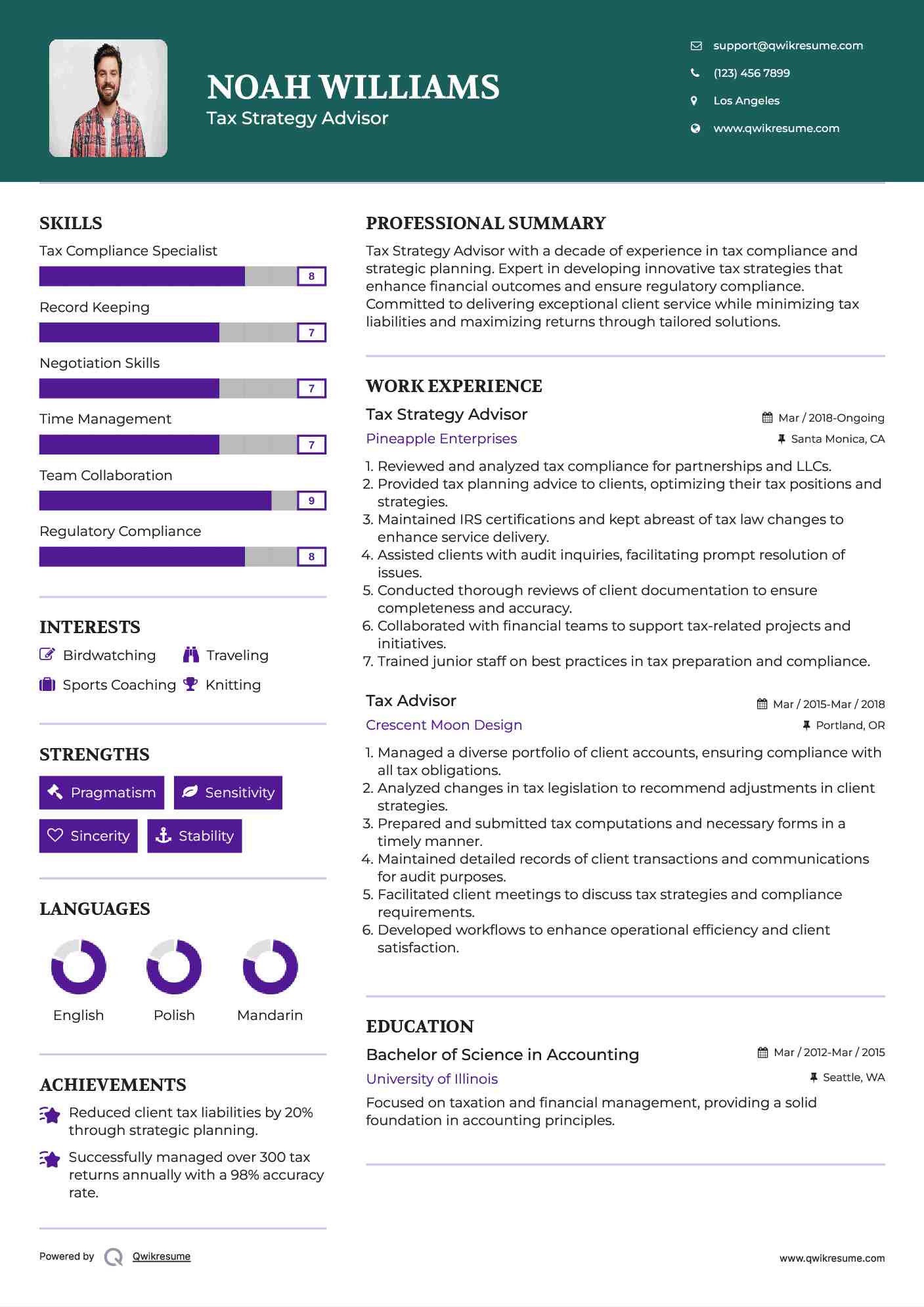 Tax Advisor Resume Samples QwikResume