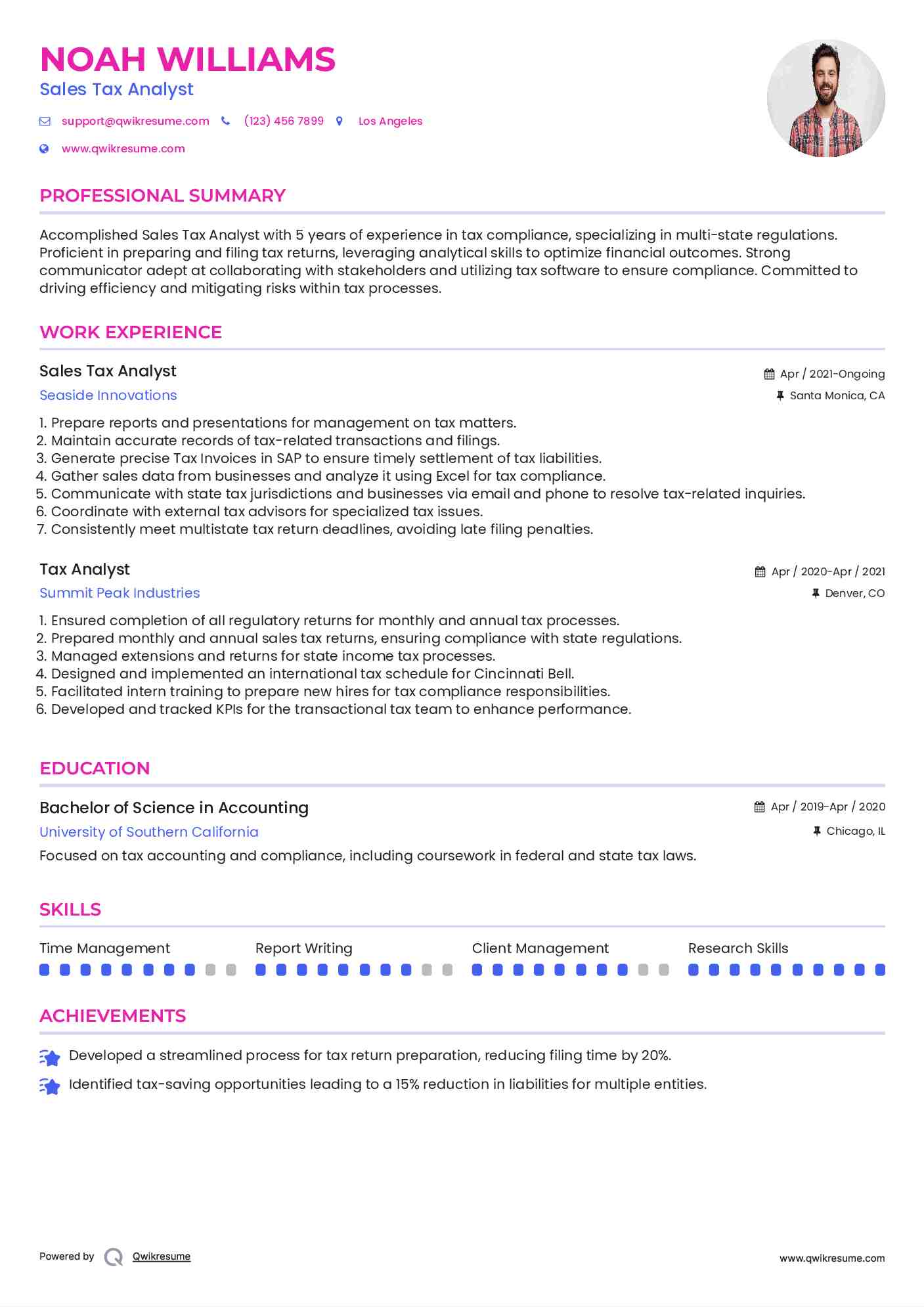 Sales Tax Analyst
 Resume Format