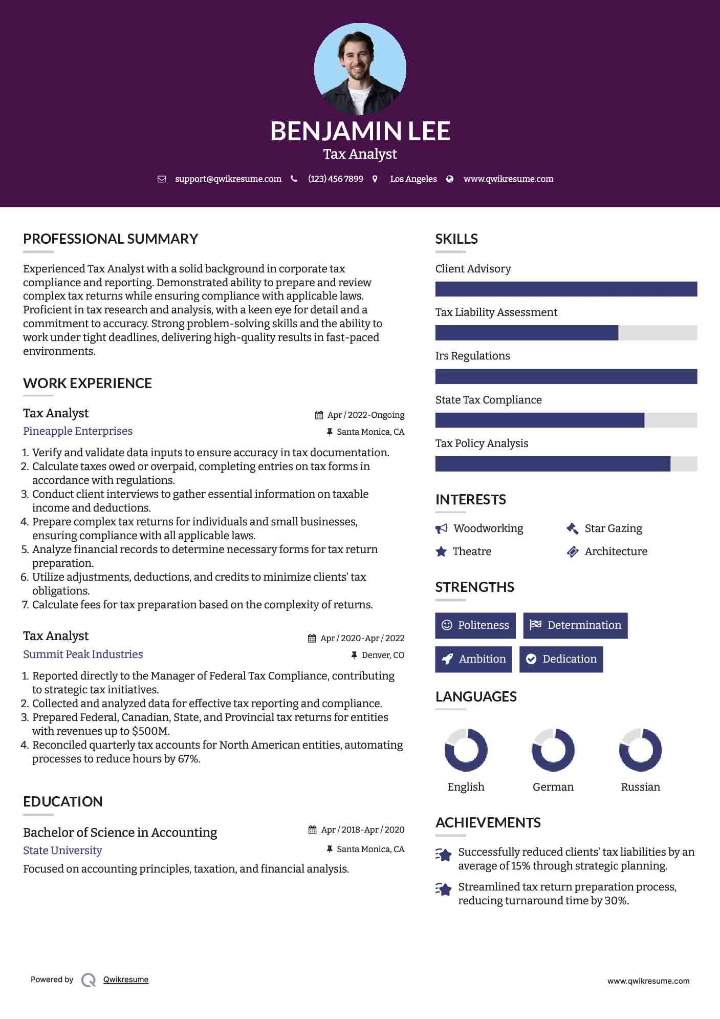 Tax Analyst Resume Model