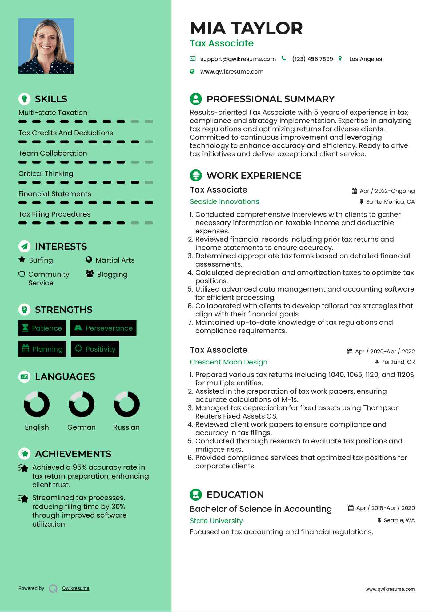 Tax Associate Resume Model