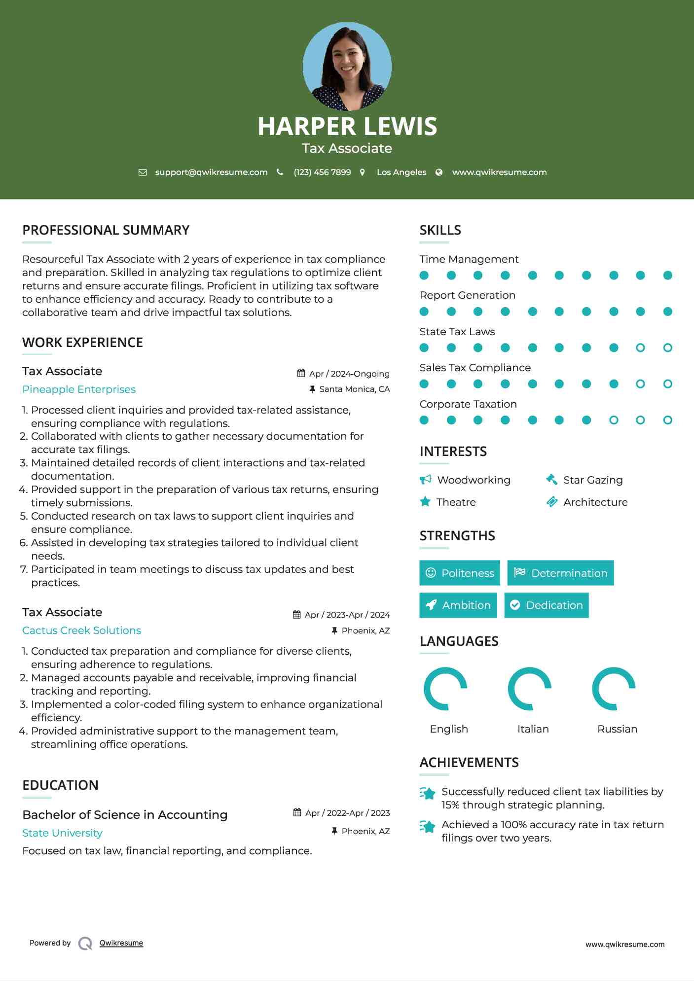 Tax Associate Resume Format