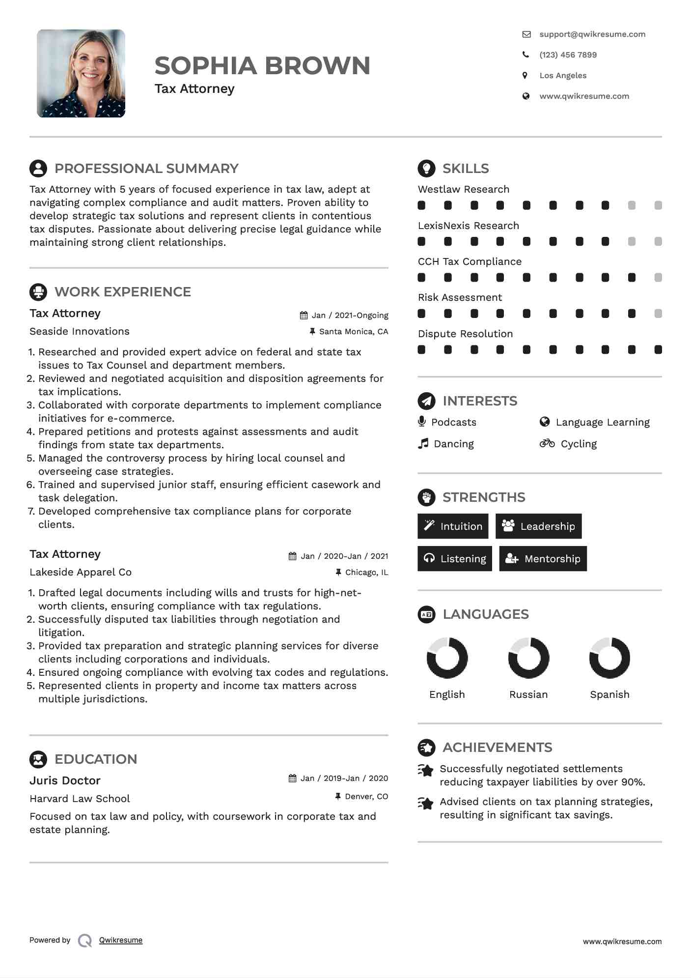 Tax Attorney Resume Example