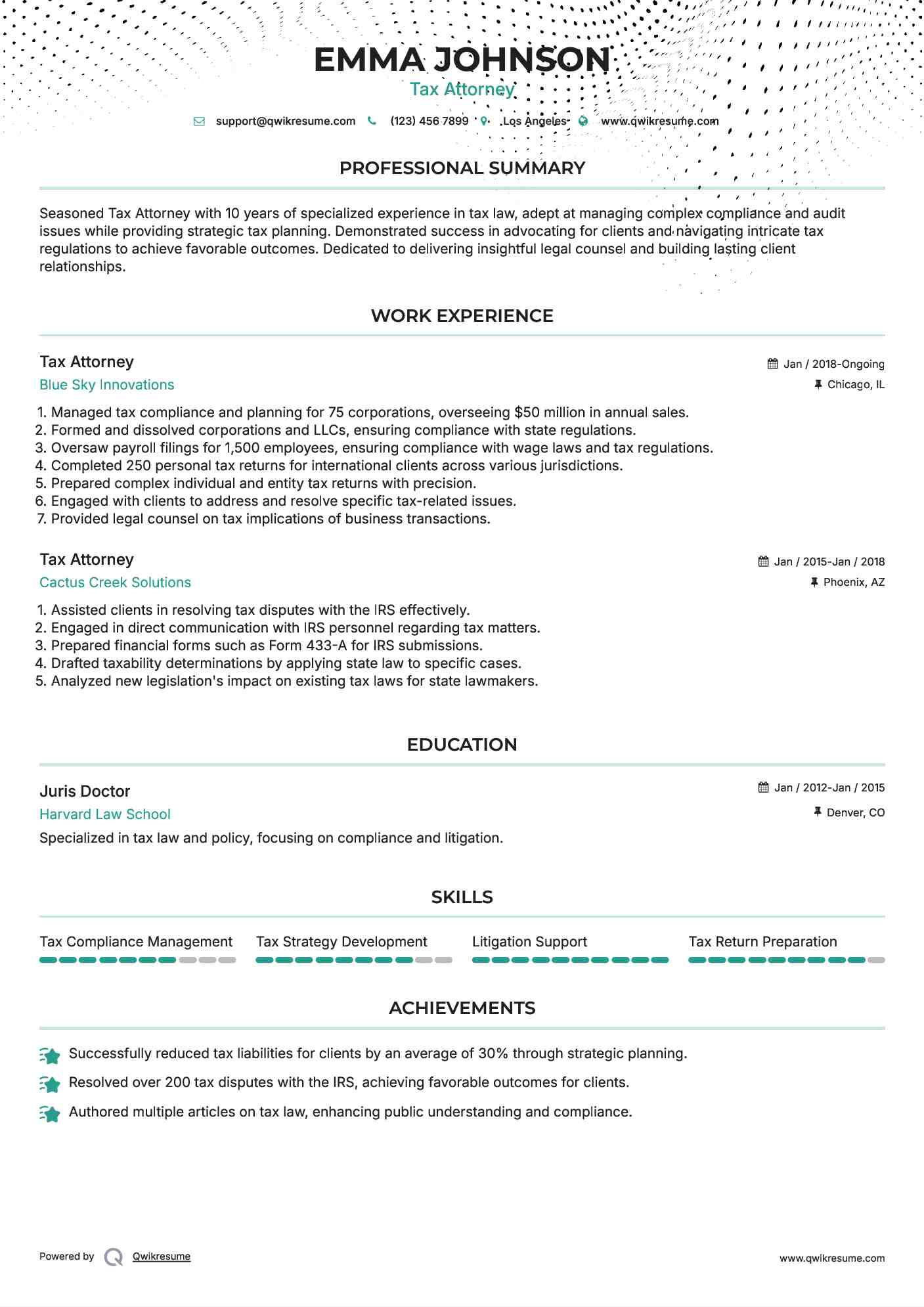 Tax Attorney Resume Format