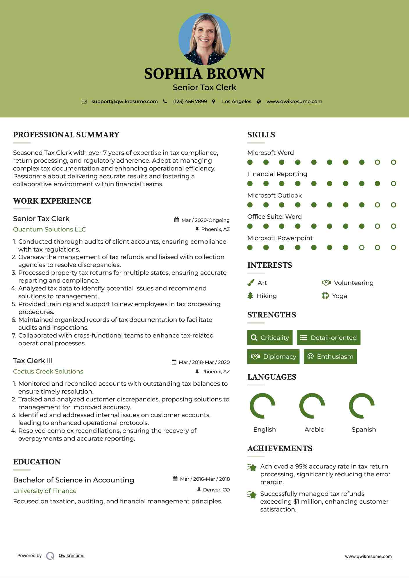 Senior Tax Clerk Resume Example