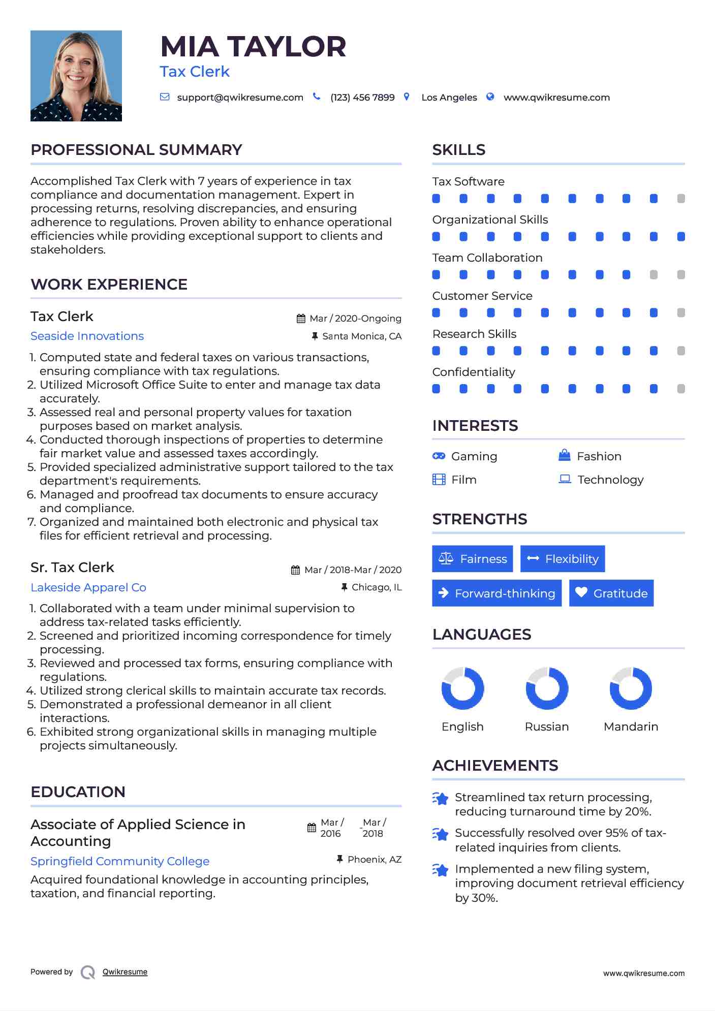 Tax Clerk Resume Example