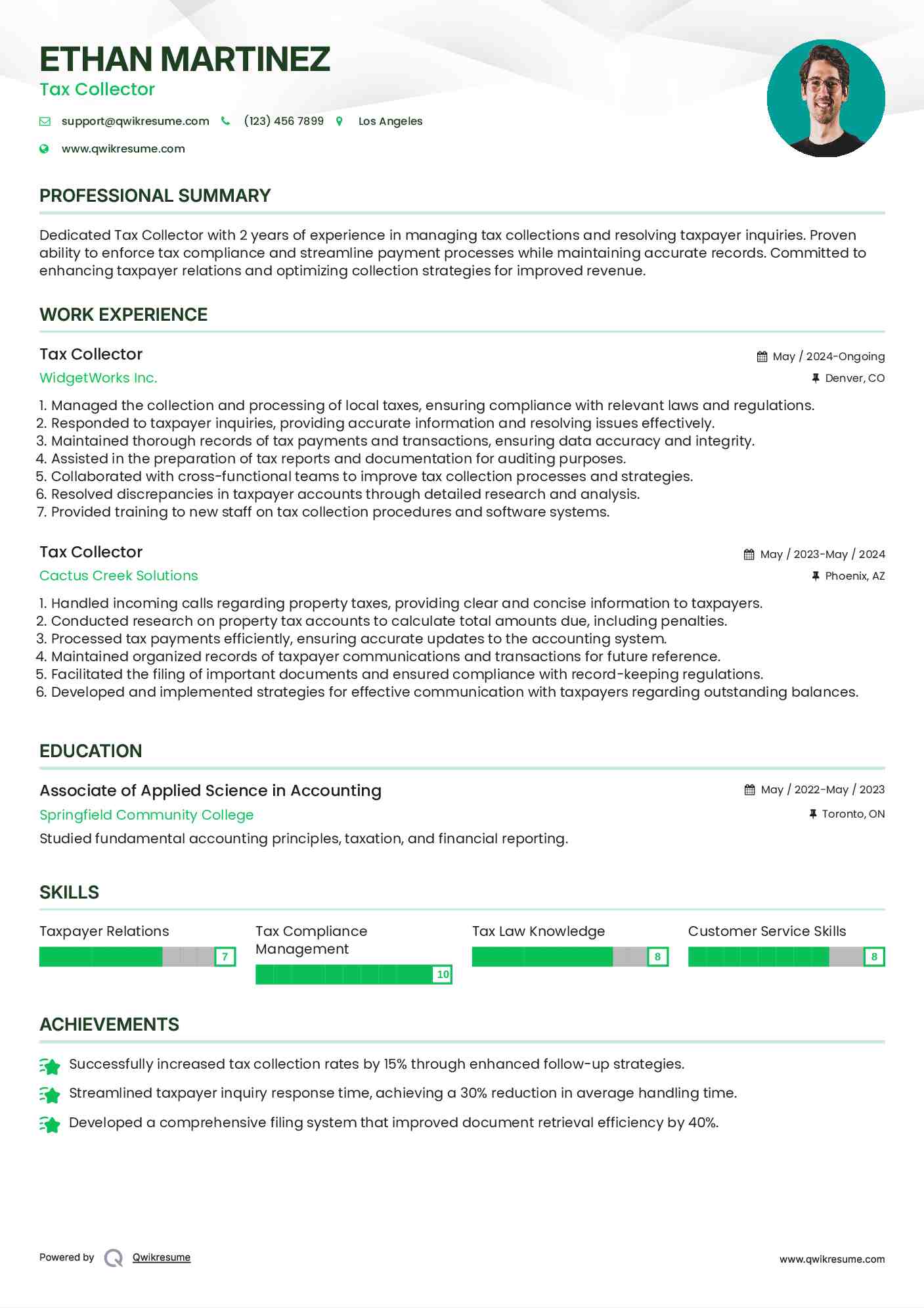 Tax Collector Resume Template