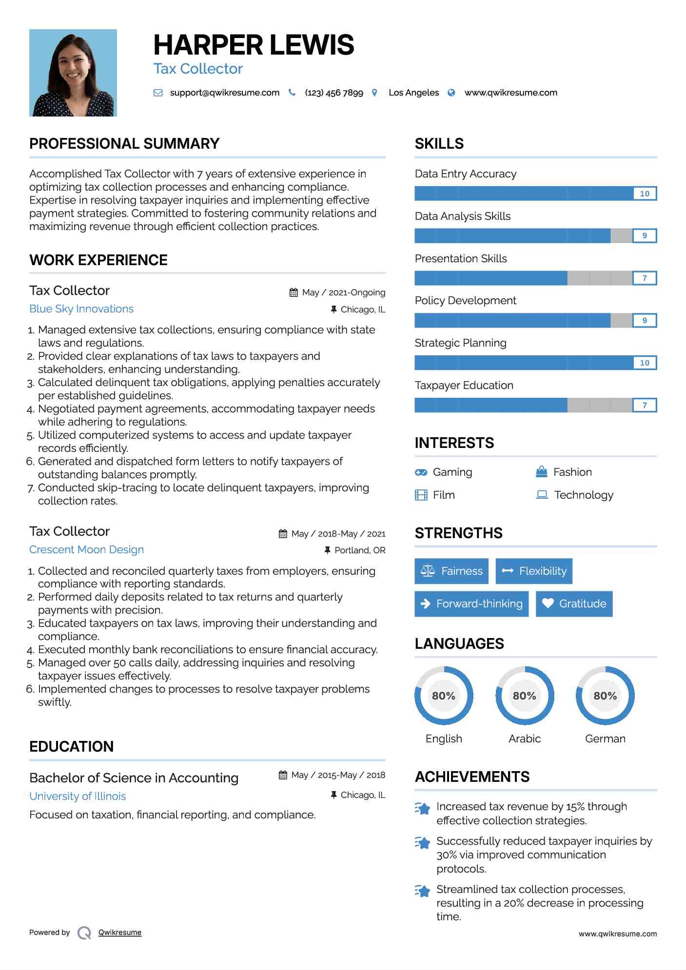Tax Collector Resume Sample
