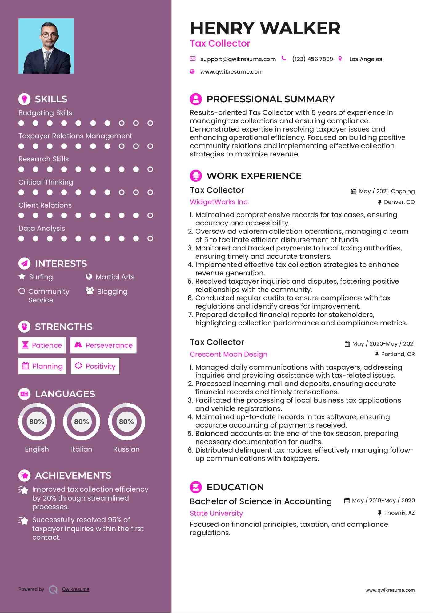 Tax Collector Resume Example