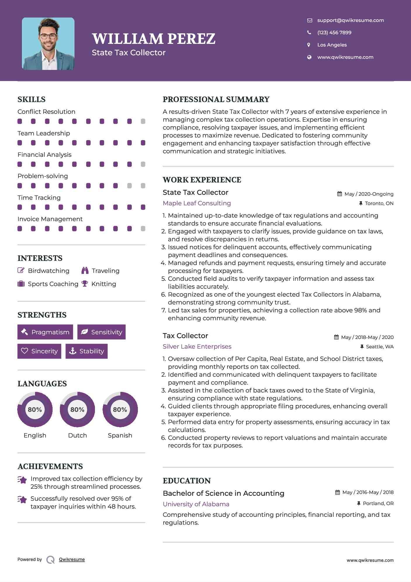 State Tax Collector Resume Model