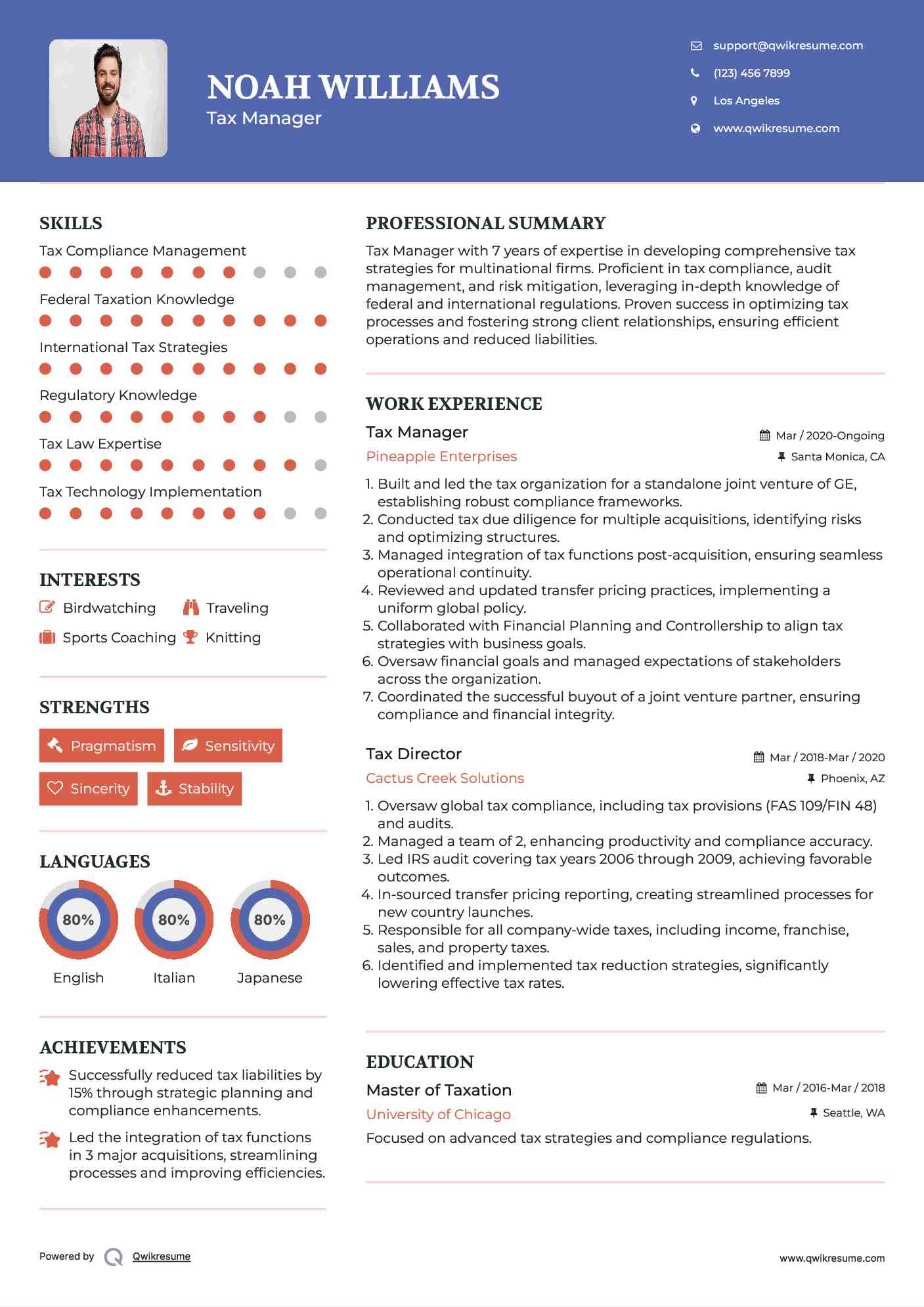 Tax Manager Resume Template