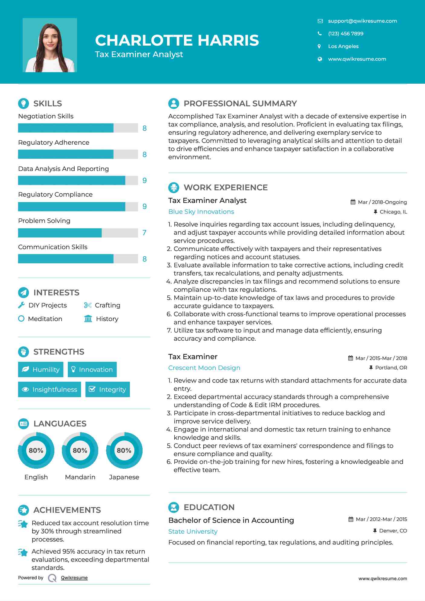 Tax Examiner Analyst Resume Sample