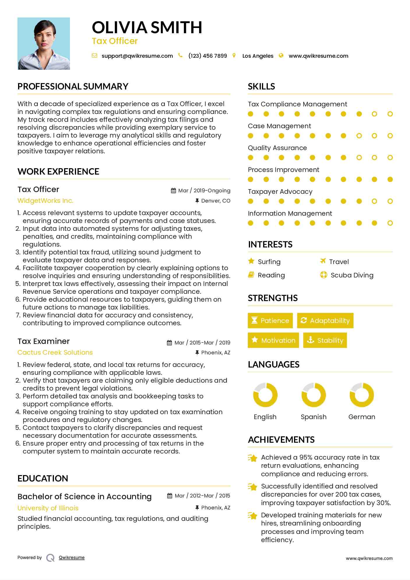 Tax Officer Resume Format
