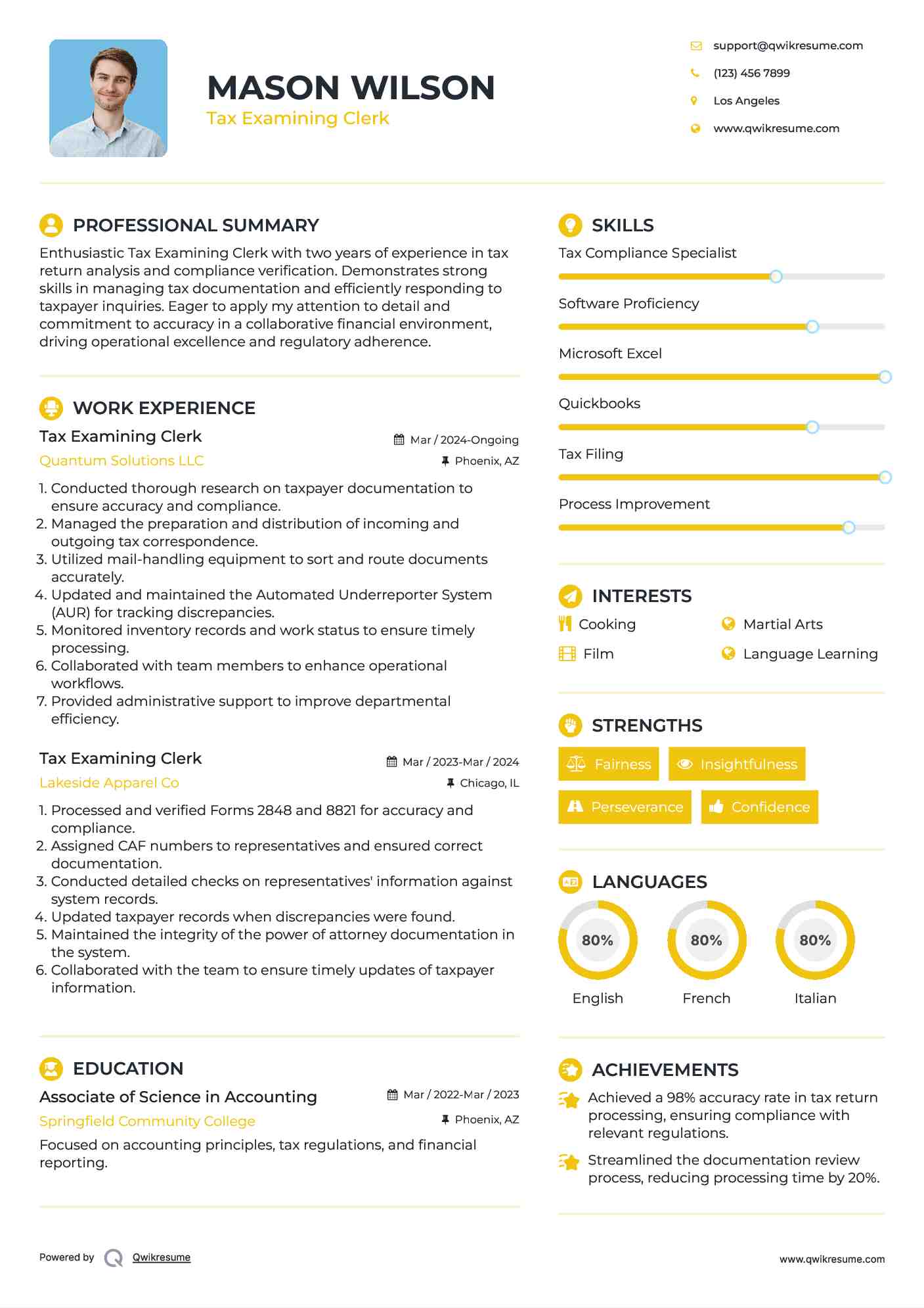 Tax Examining Clerk Resume Format