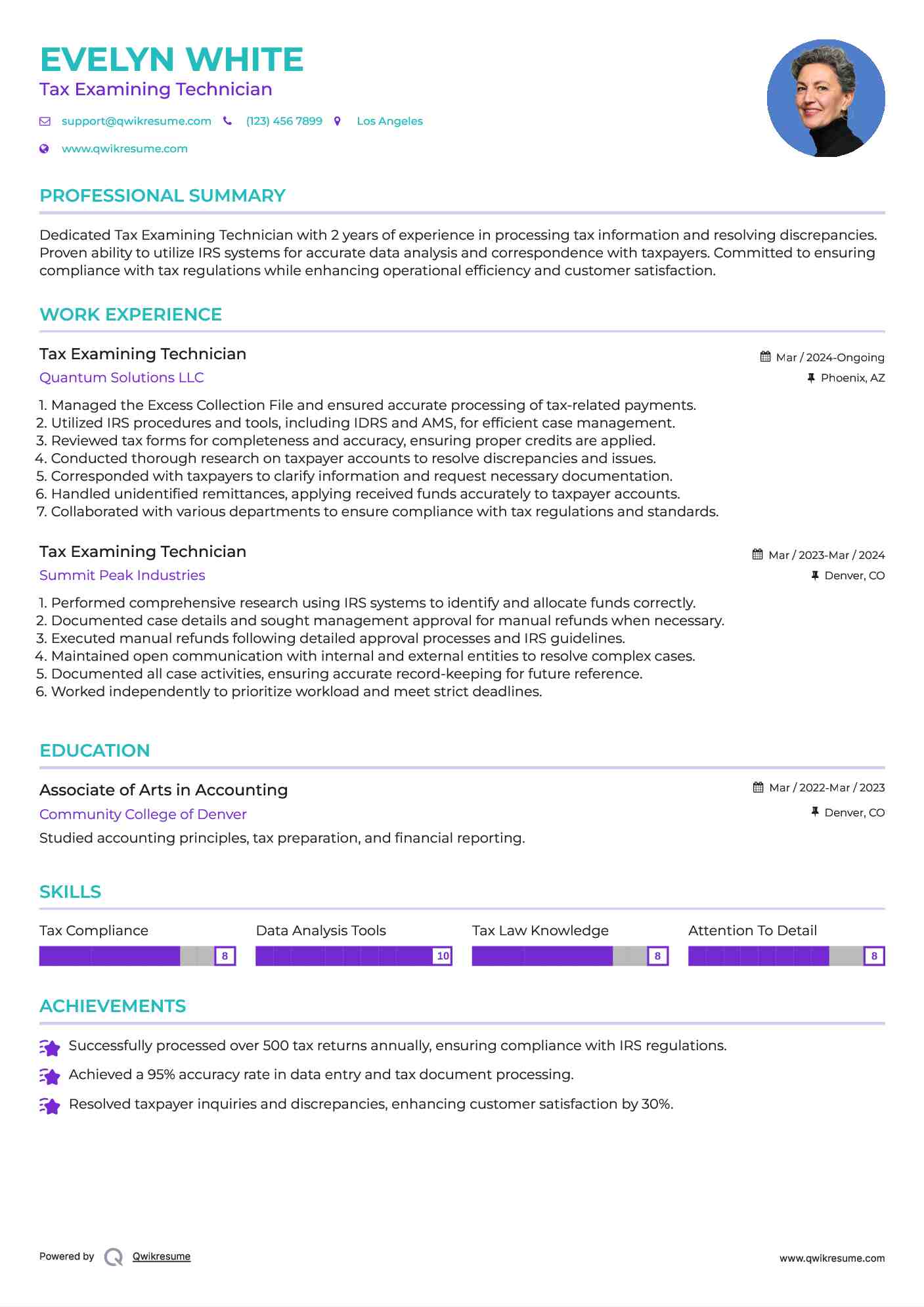 Tax Examining Technician Resume Template