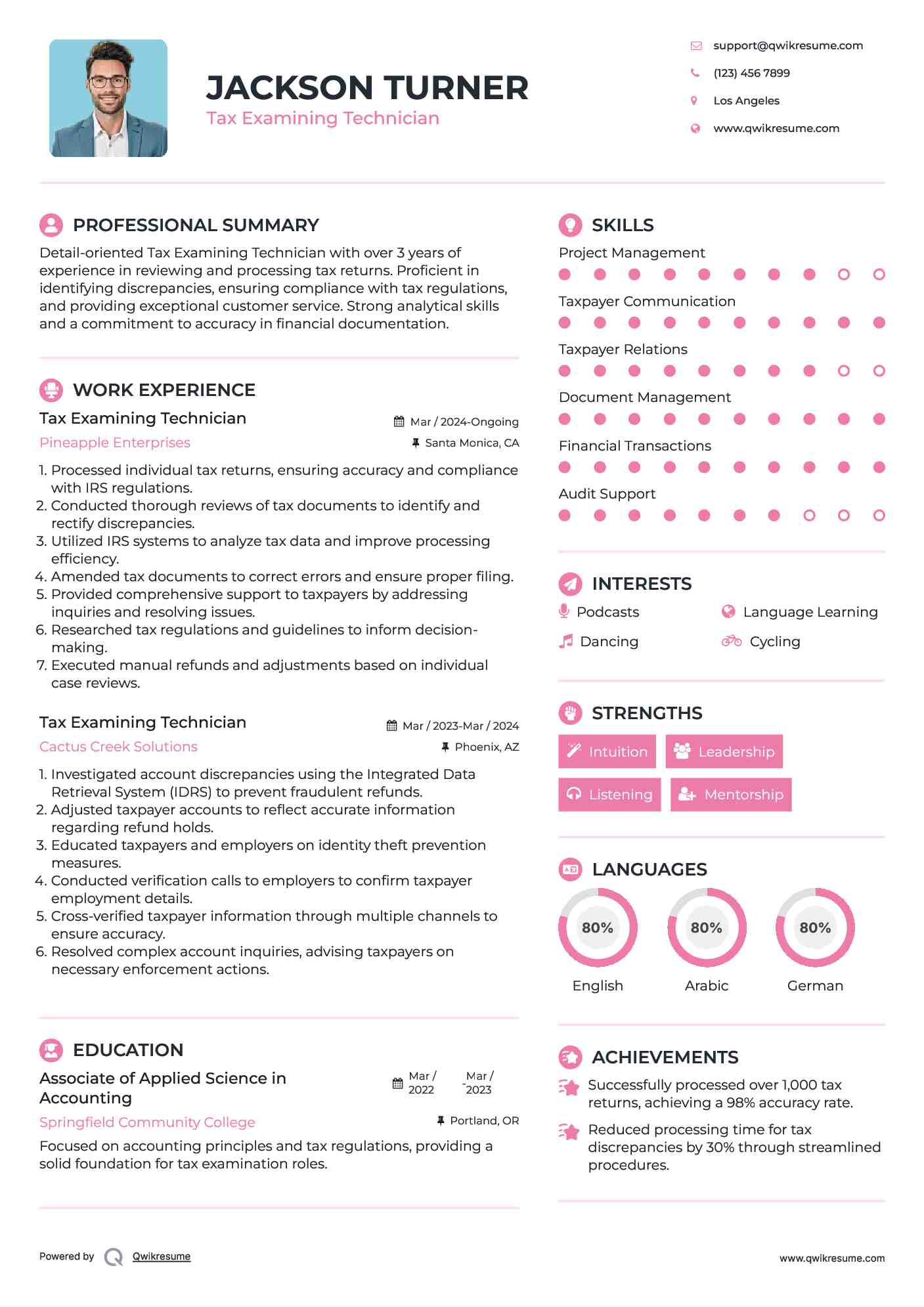 Tax Examining Technician Resume Model