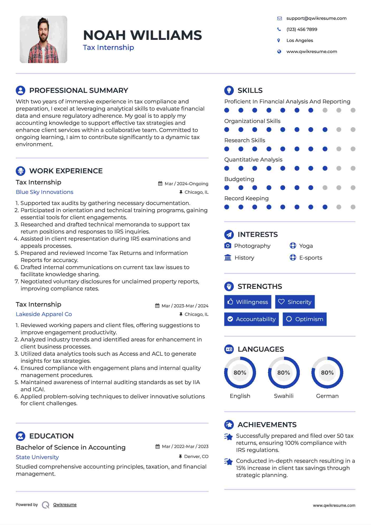 Tax Internship Resume Template