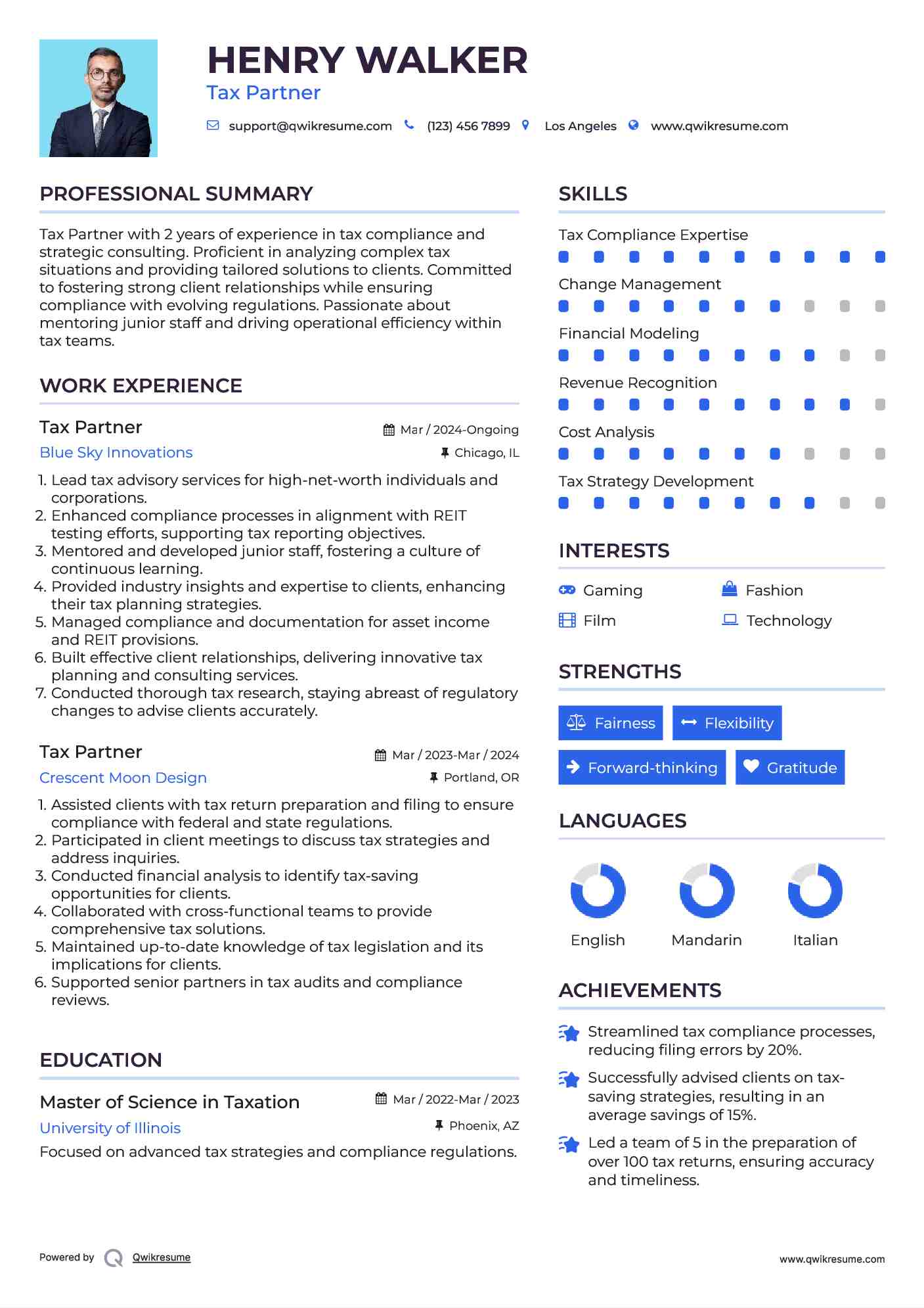 Tax Partner Resume Example