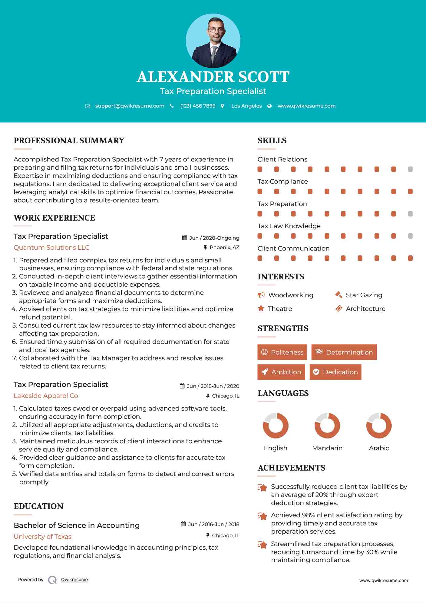 Tax Preparation Specialist Resume Model