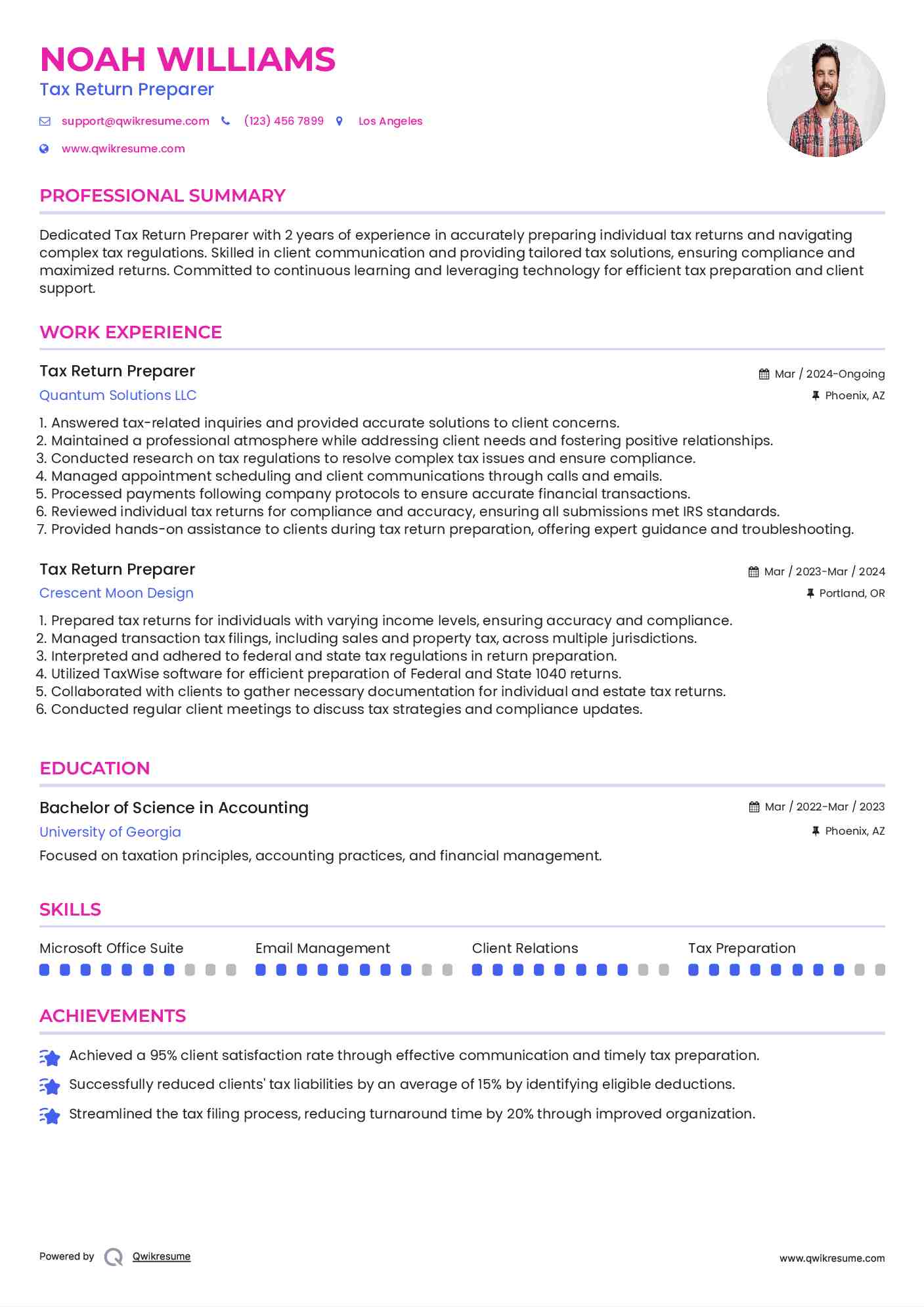 Tax Return Preparer Resume Model