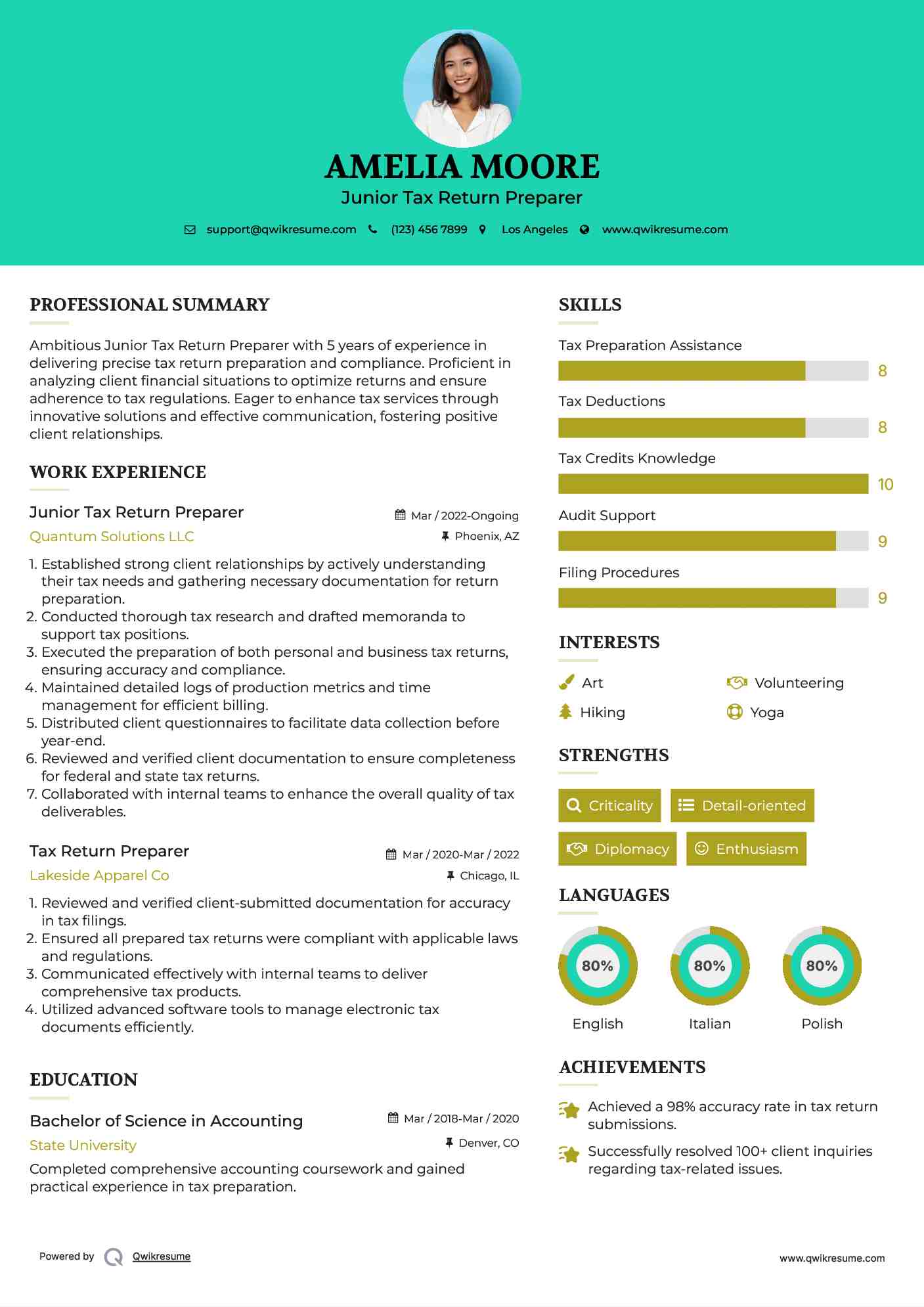 Junior Tax Return Preparer Resume Template