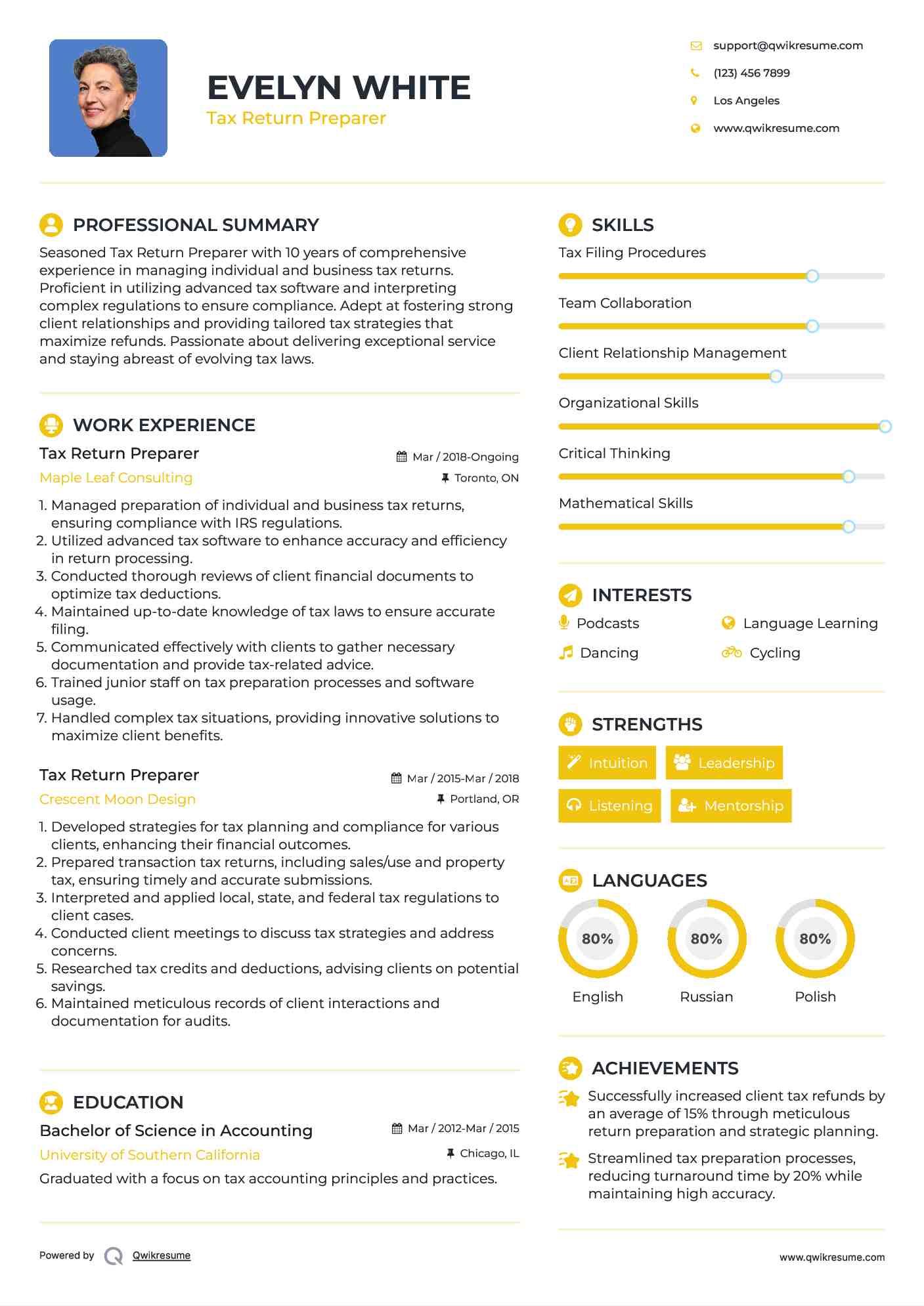 Tax Return Preparer Resume Sample