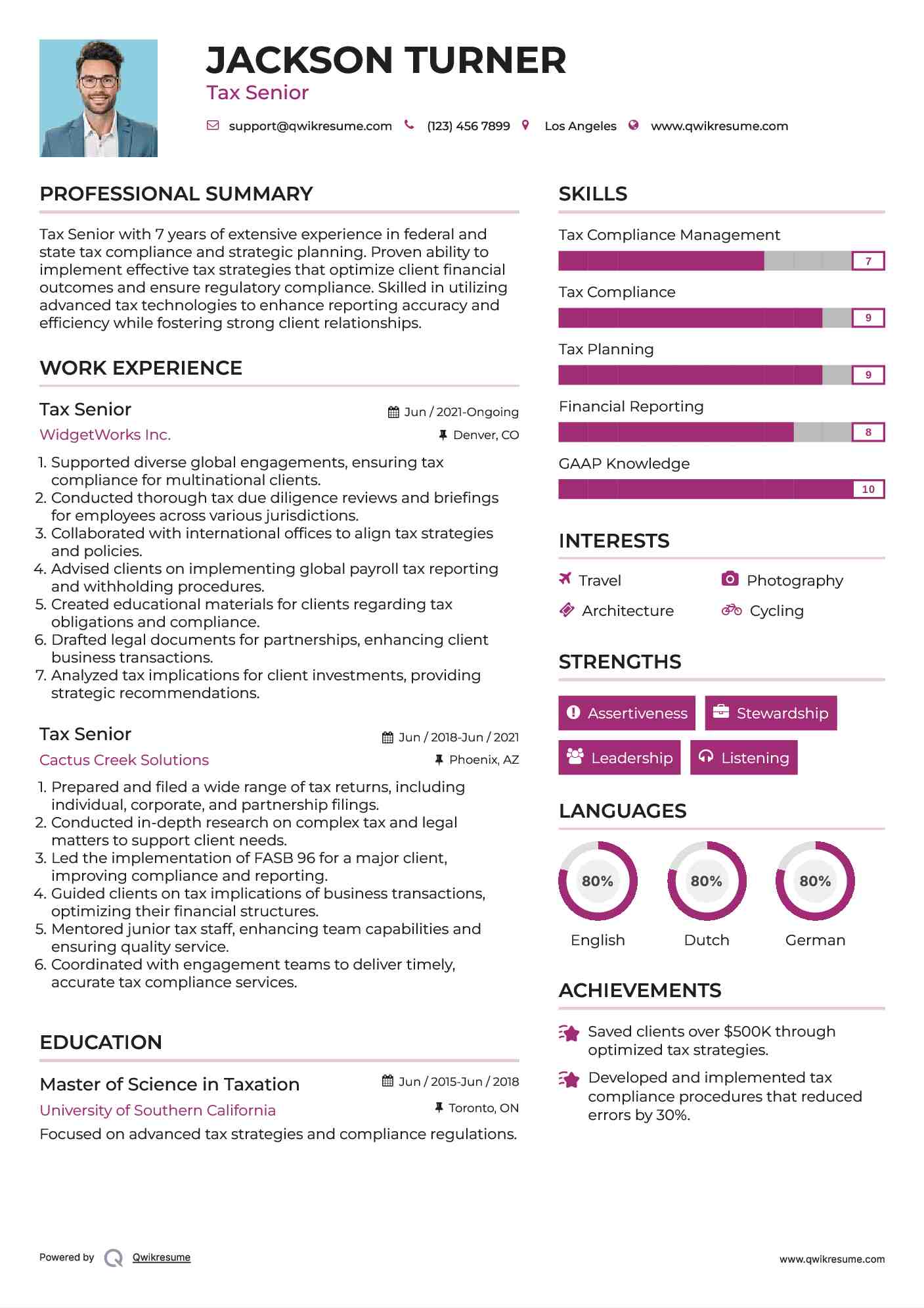 Tax Senior Resume Model
