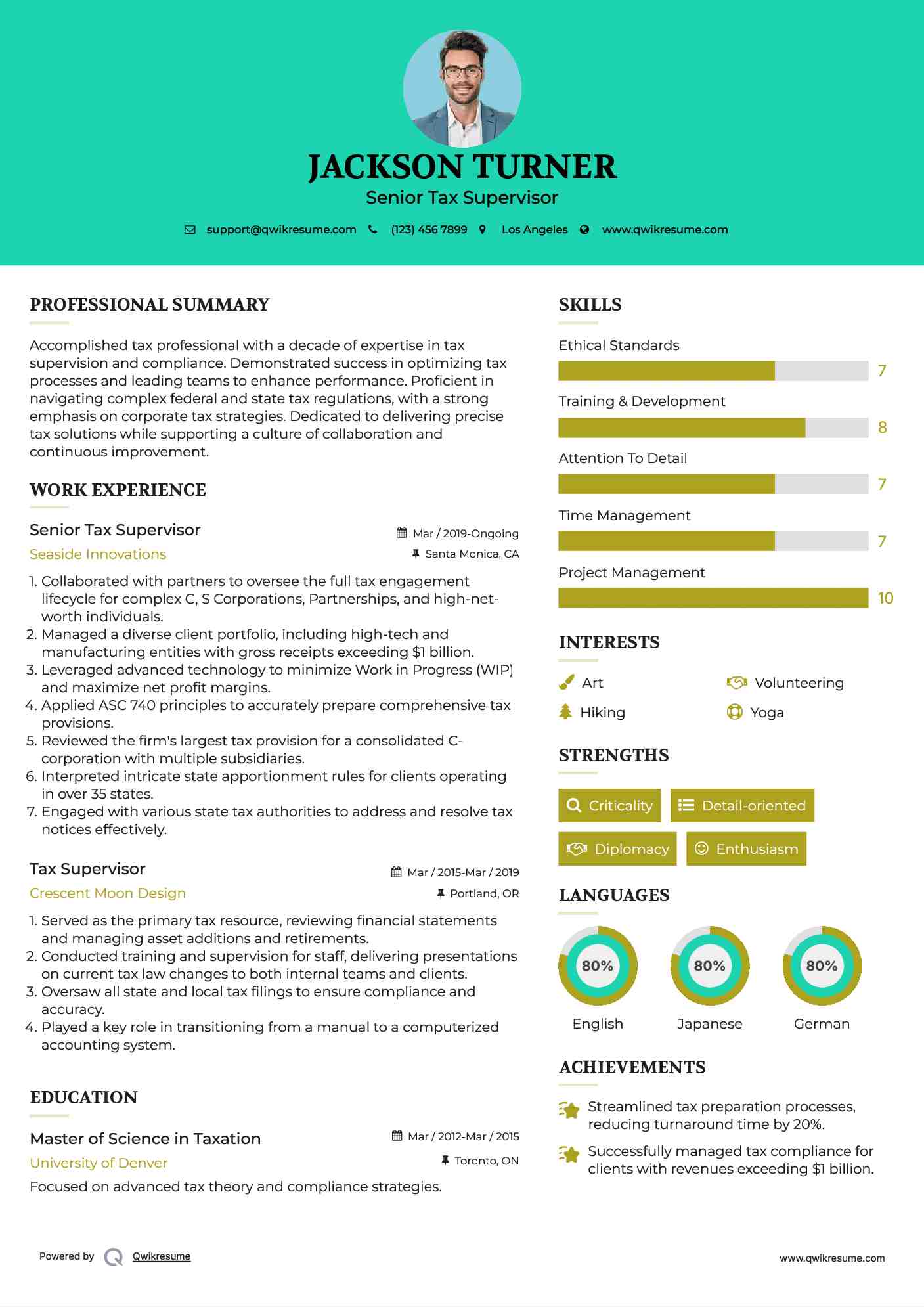 Senior Tax Supervisor Resume Model