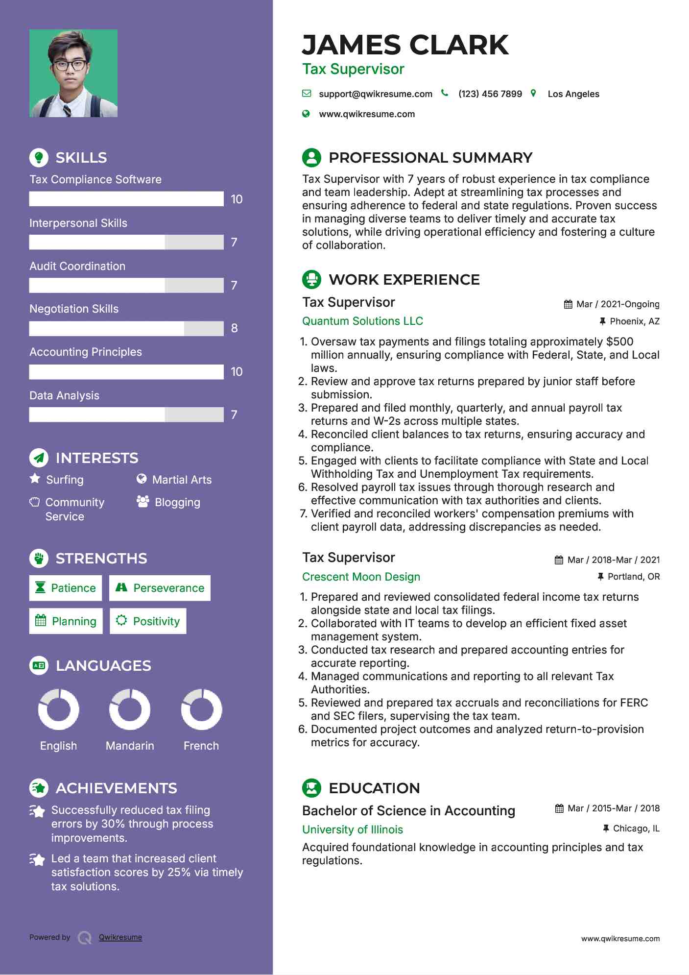 Tax Supervisor Resume Example