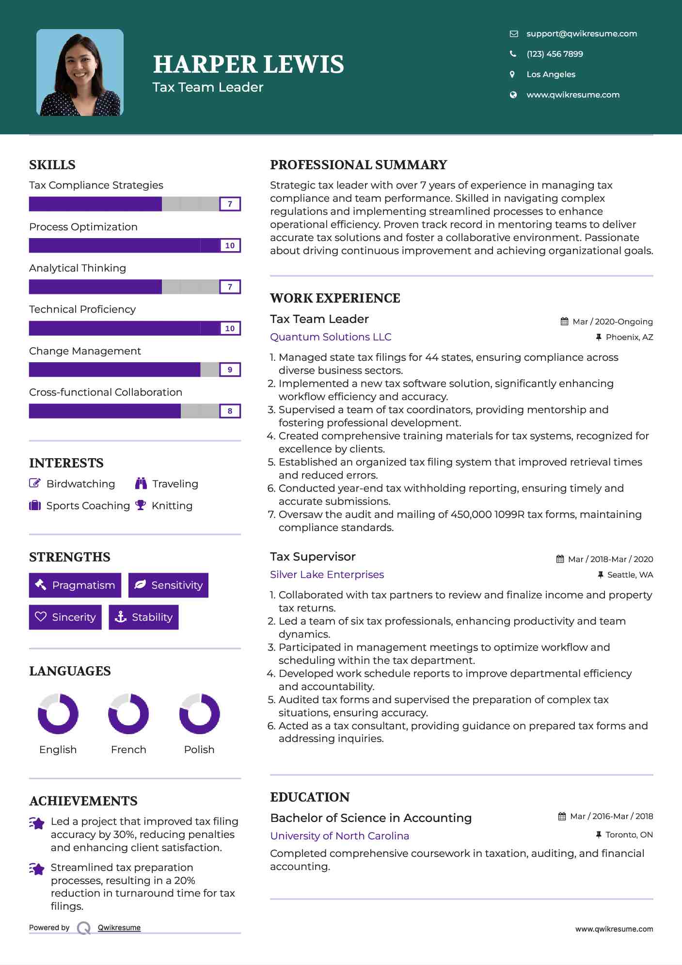 Tax Team Leader Resume Example
