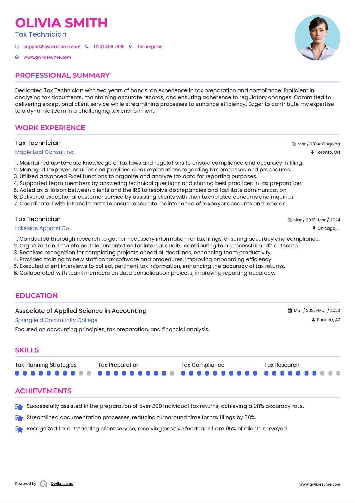 Tax Technician Resume Model