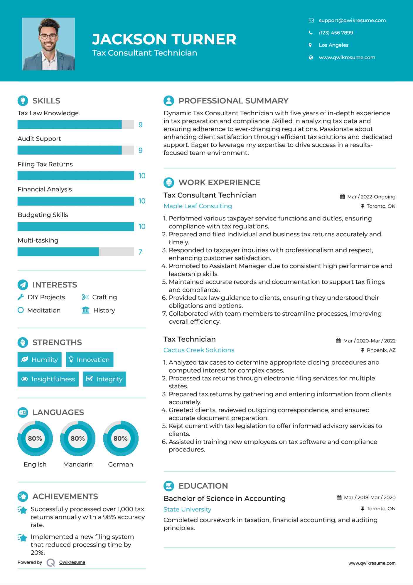 Tax Consultant Technician Resume Template