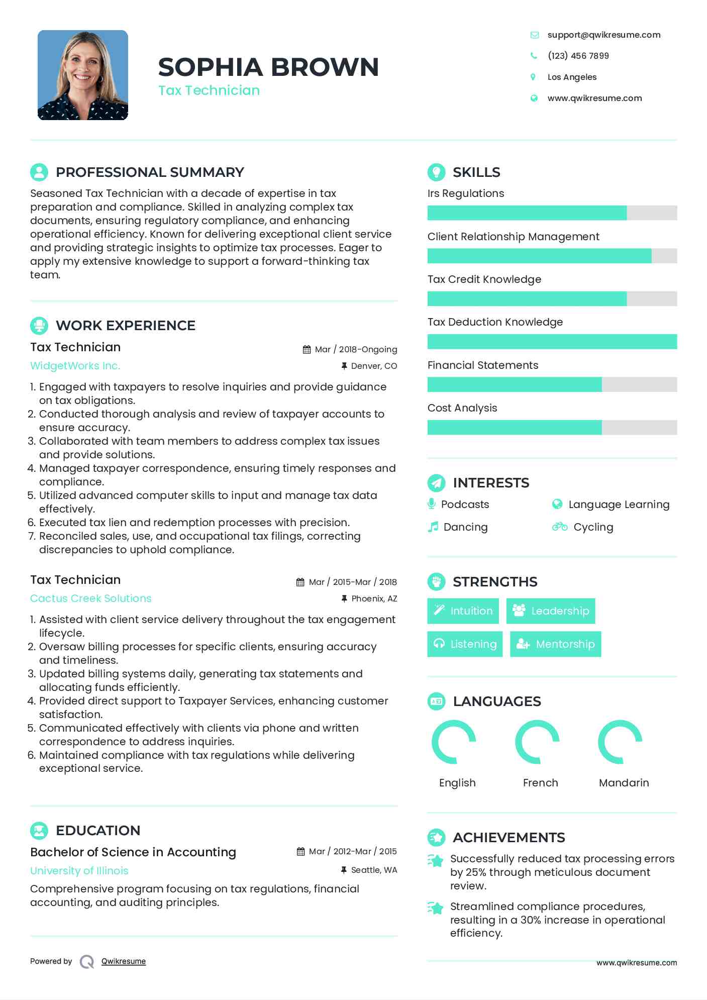 Tax Technician Resume Template