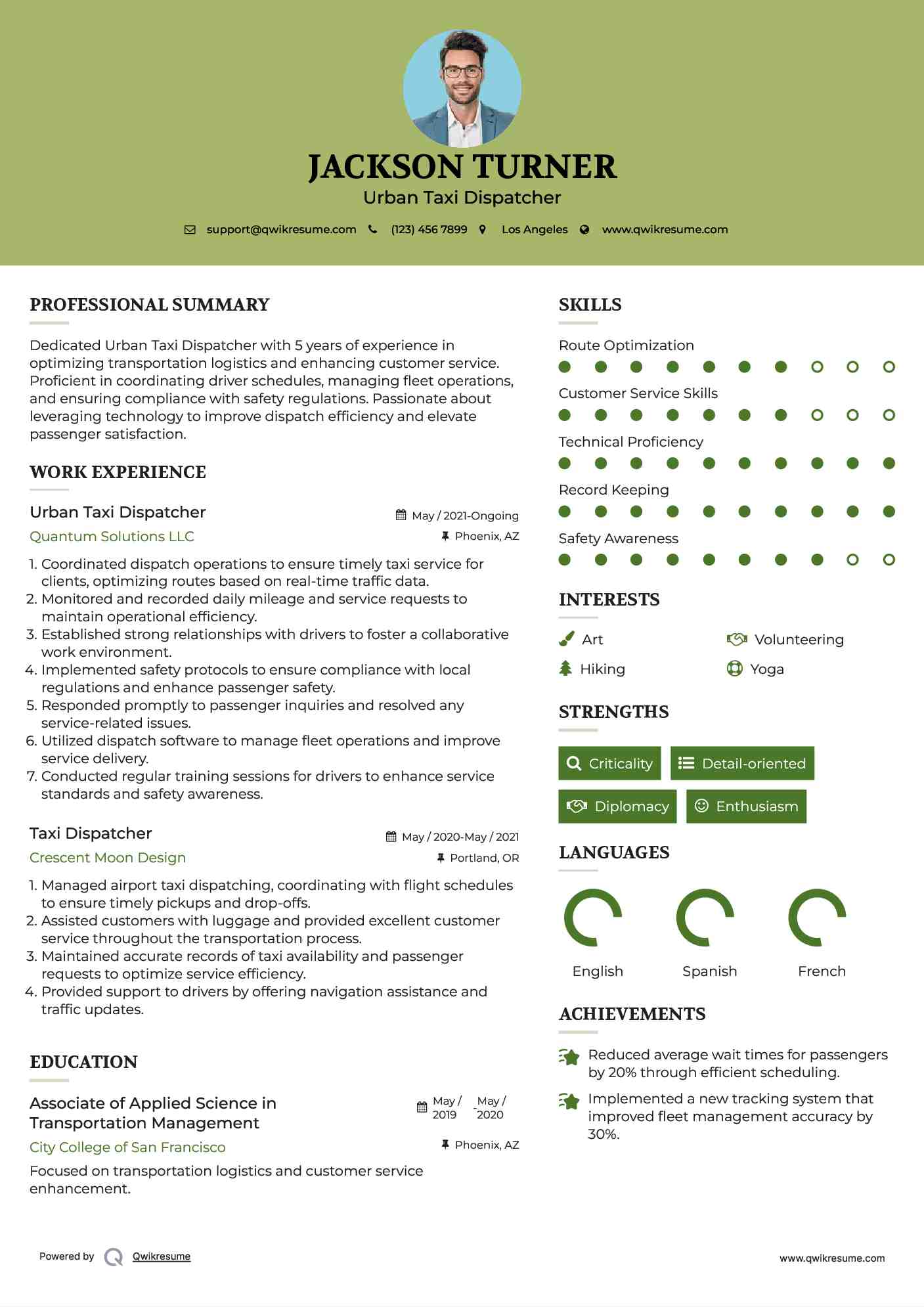 Urban Taxi Dispatcher Resume Template