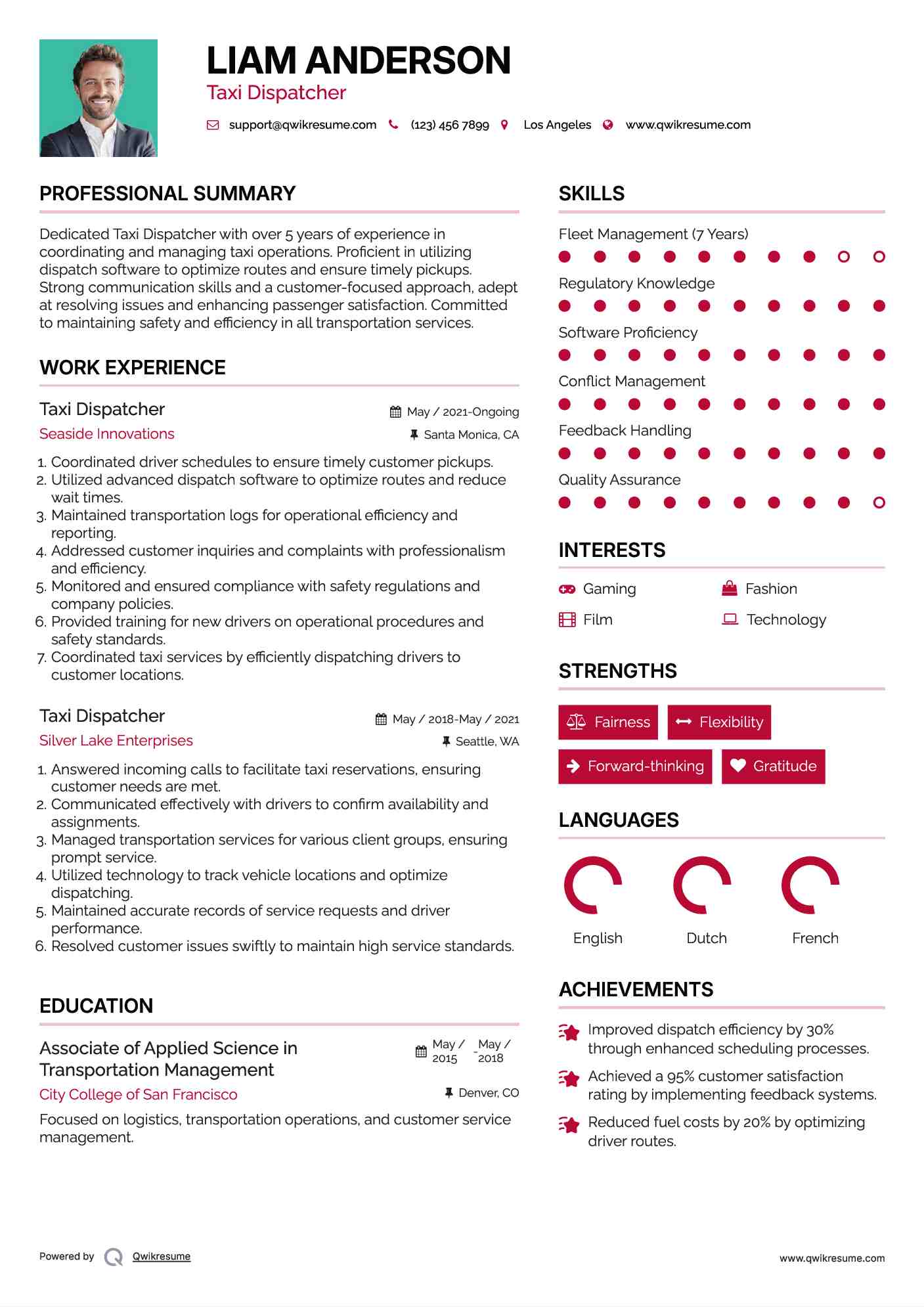 Taxi Dispatcher Resume Format