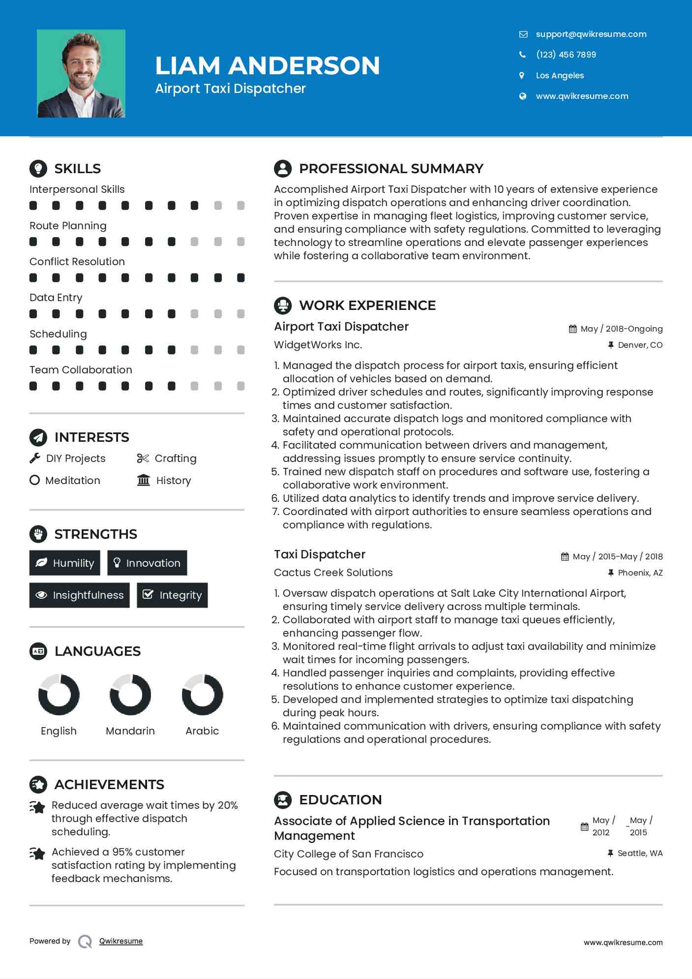 Airport Taxi Dispatcher Resume Format