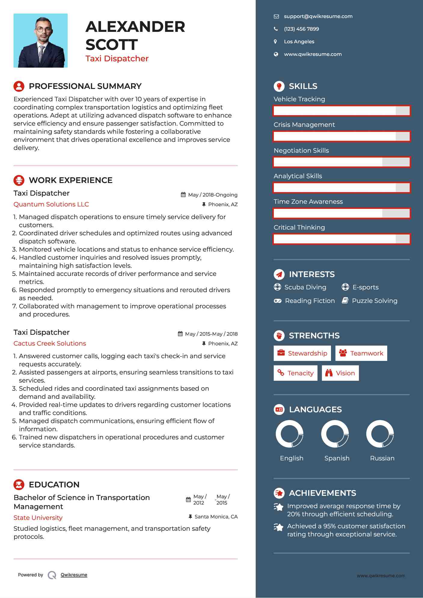 Taxi Dispatcher Resume Template