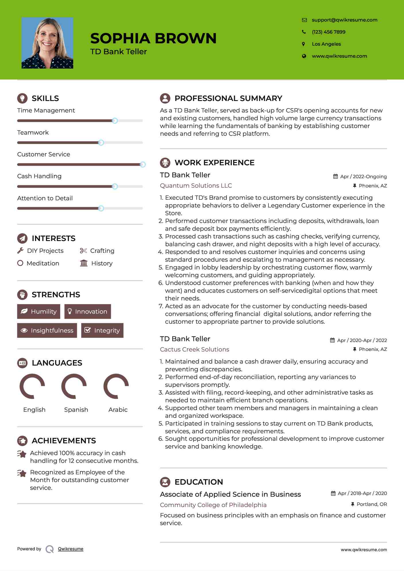 TD Bank Teller Resume Template