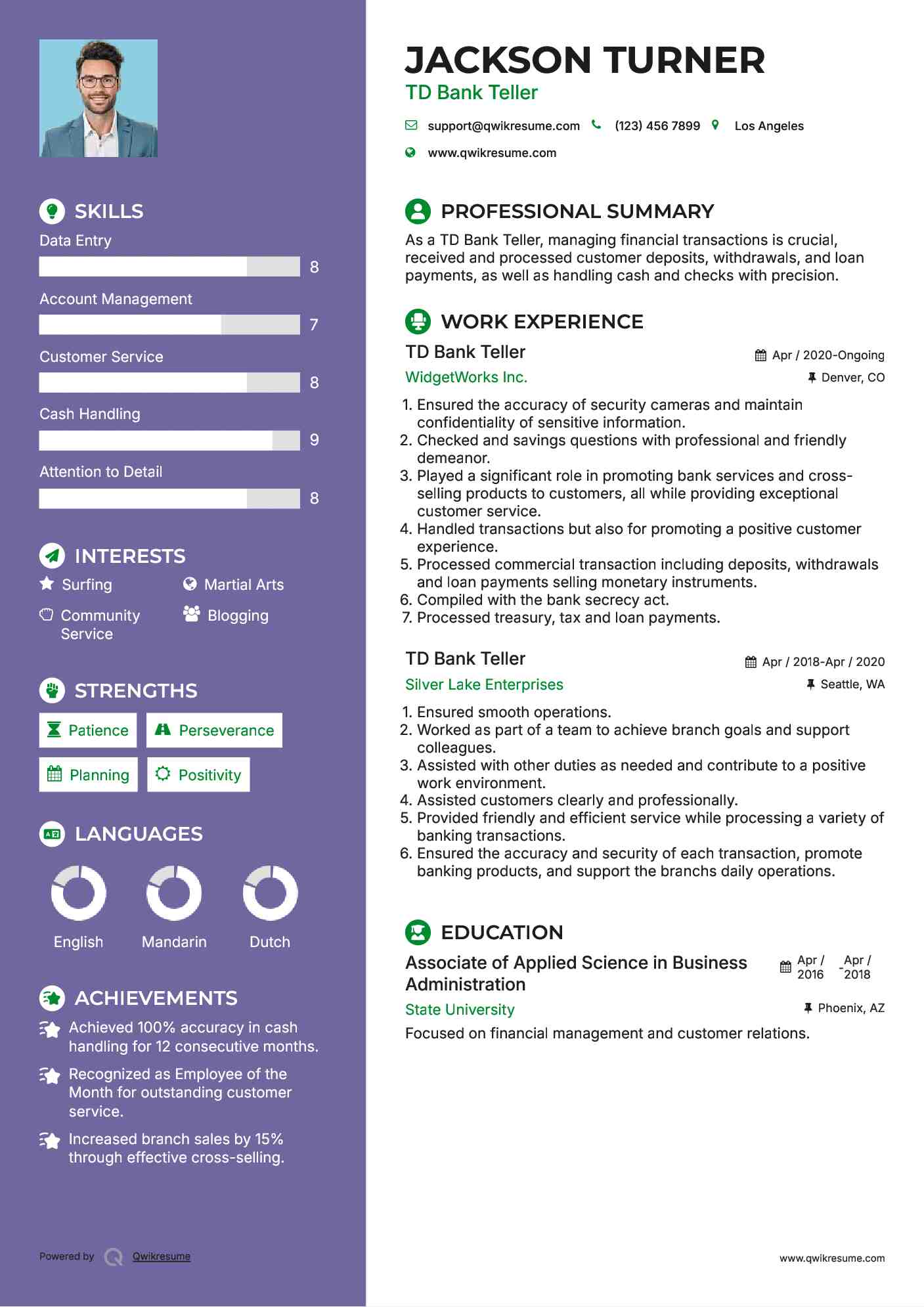 TD Bank Teller Resume Model