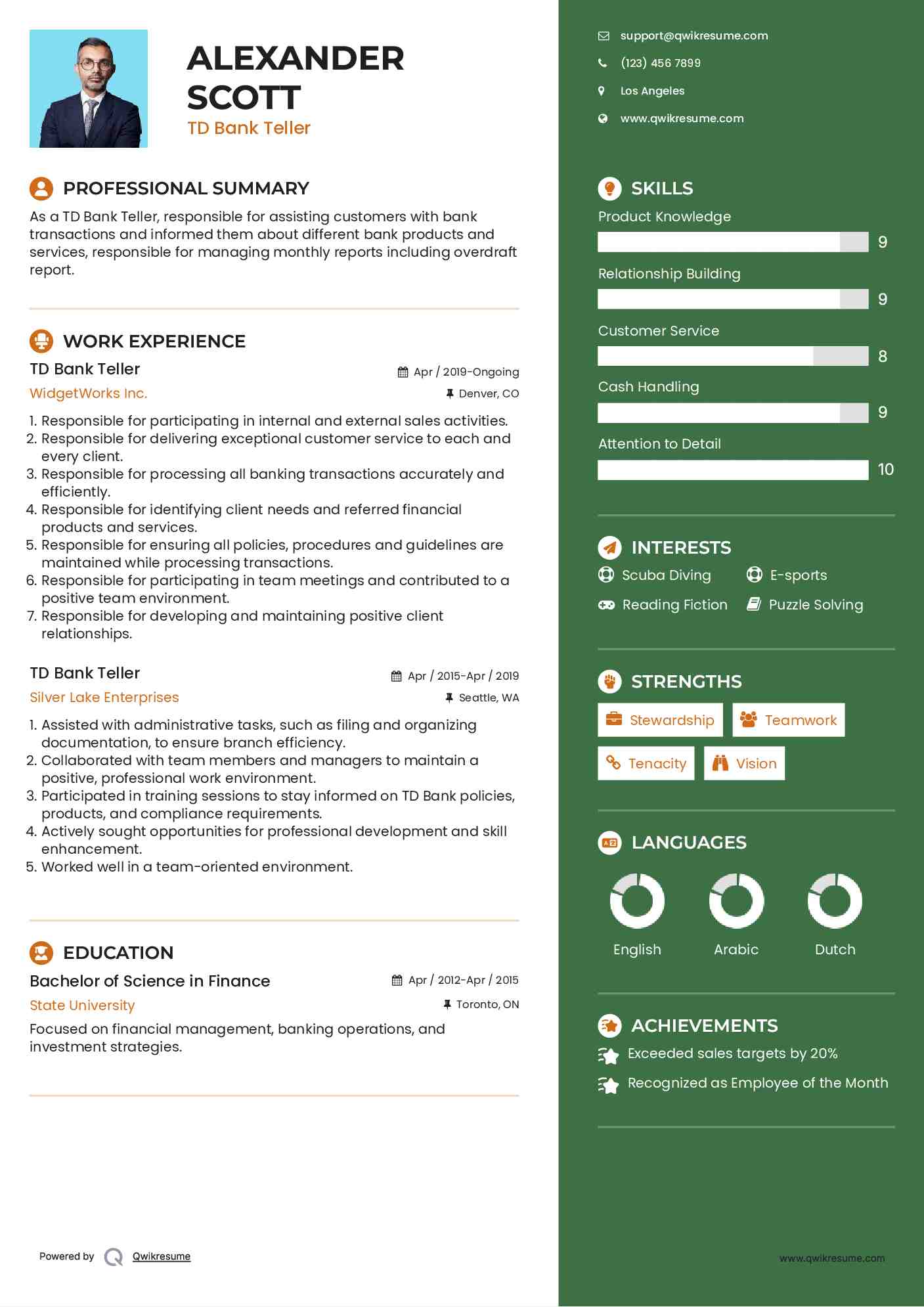 TD Bank Teller Resume Template