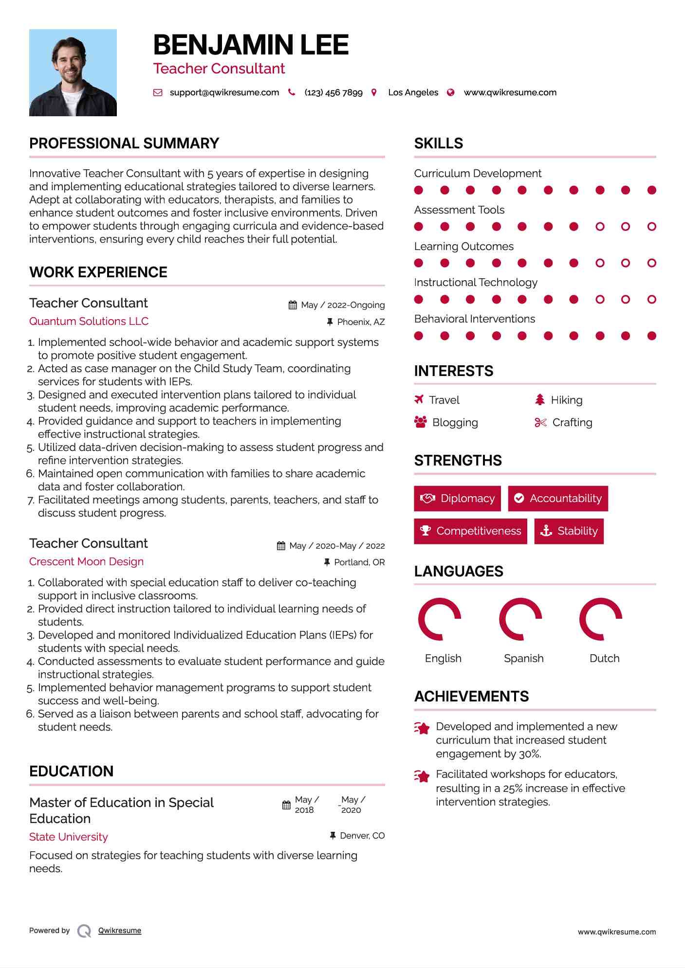 Teacher Consultant Resume Format