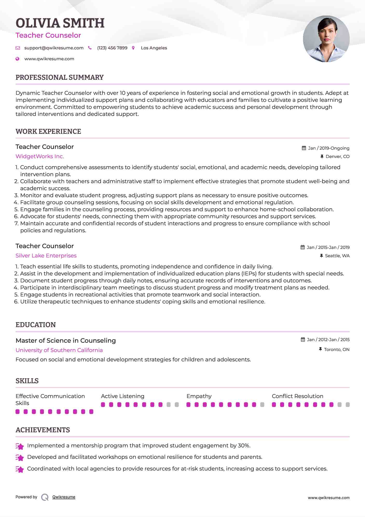 Teacher Counselor Resume Template