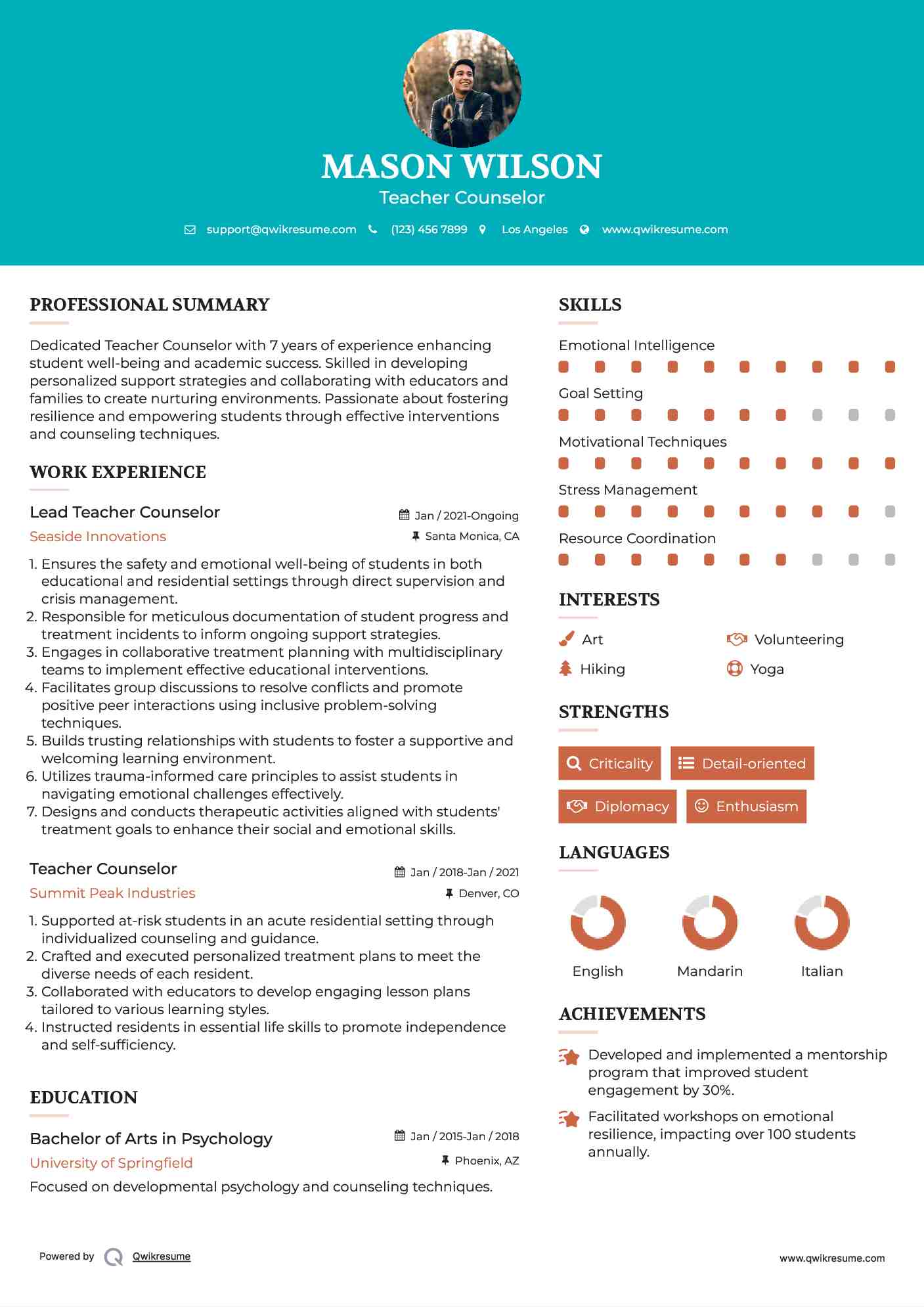 Lead Teacher Counselor  Resume Template