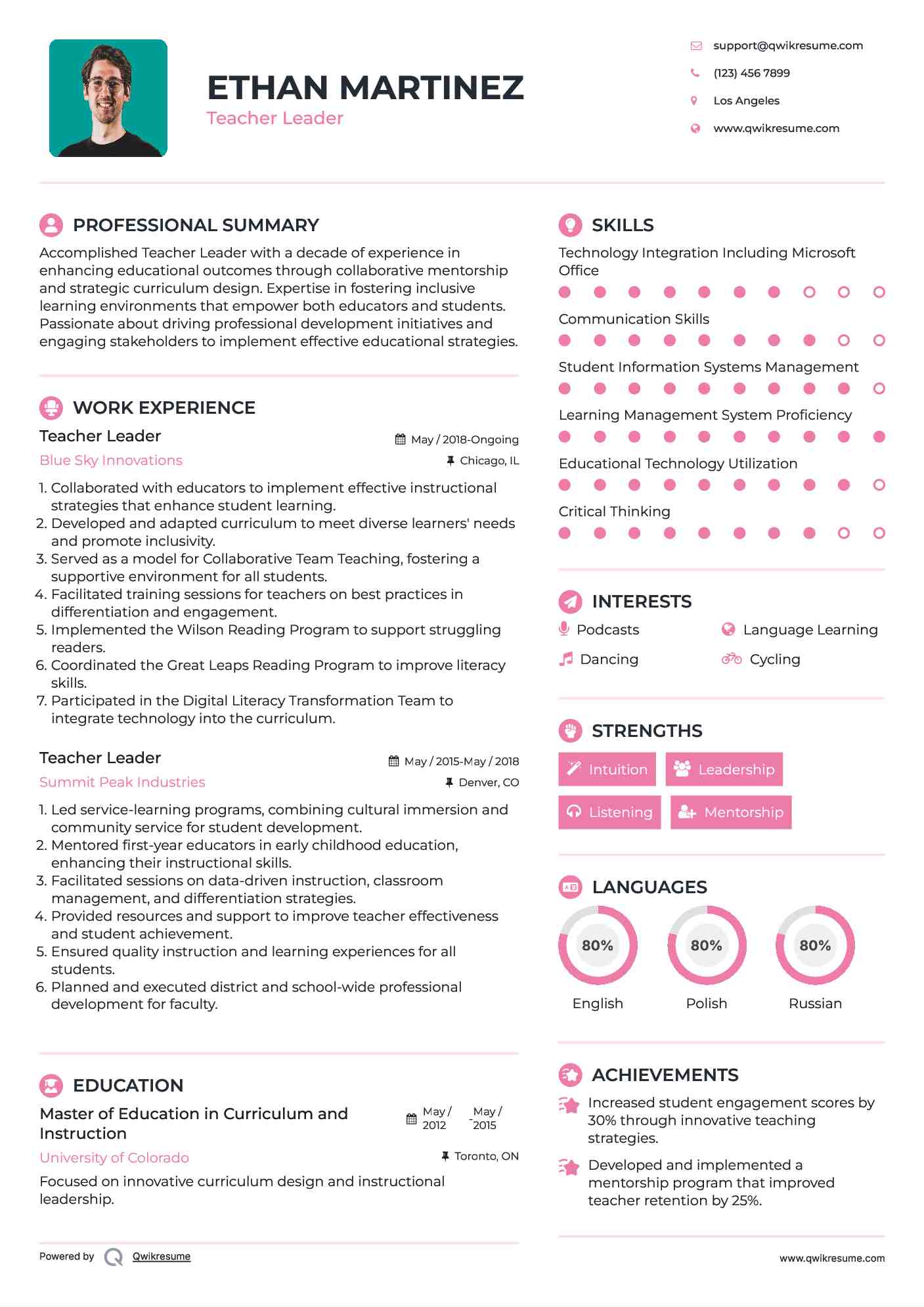Teacher Leader Resume Template