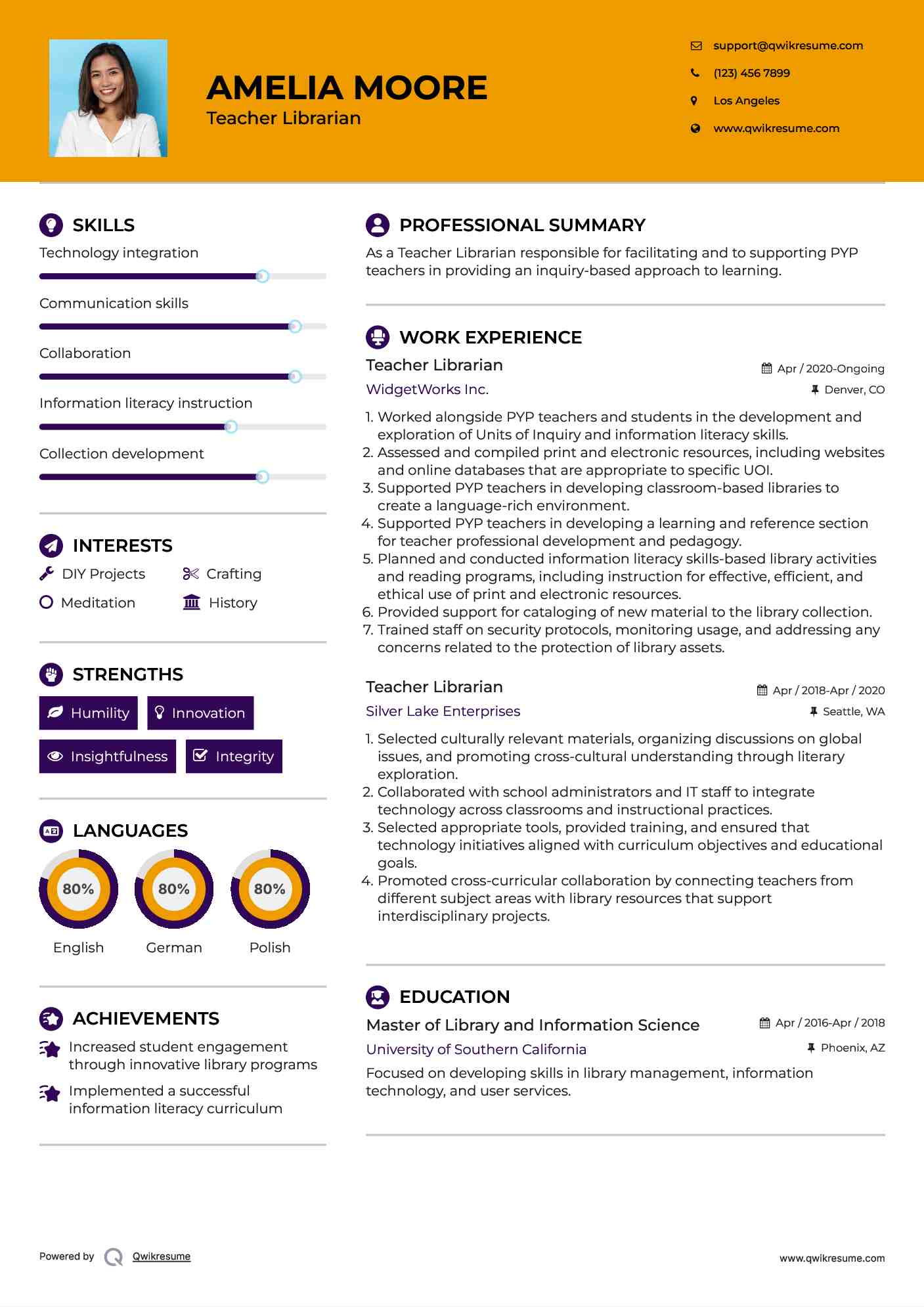 Teacher Librarian Resume Format