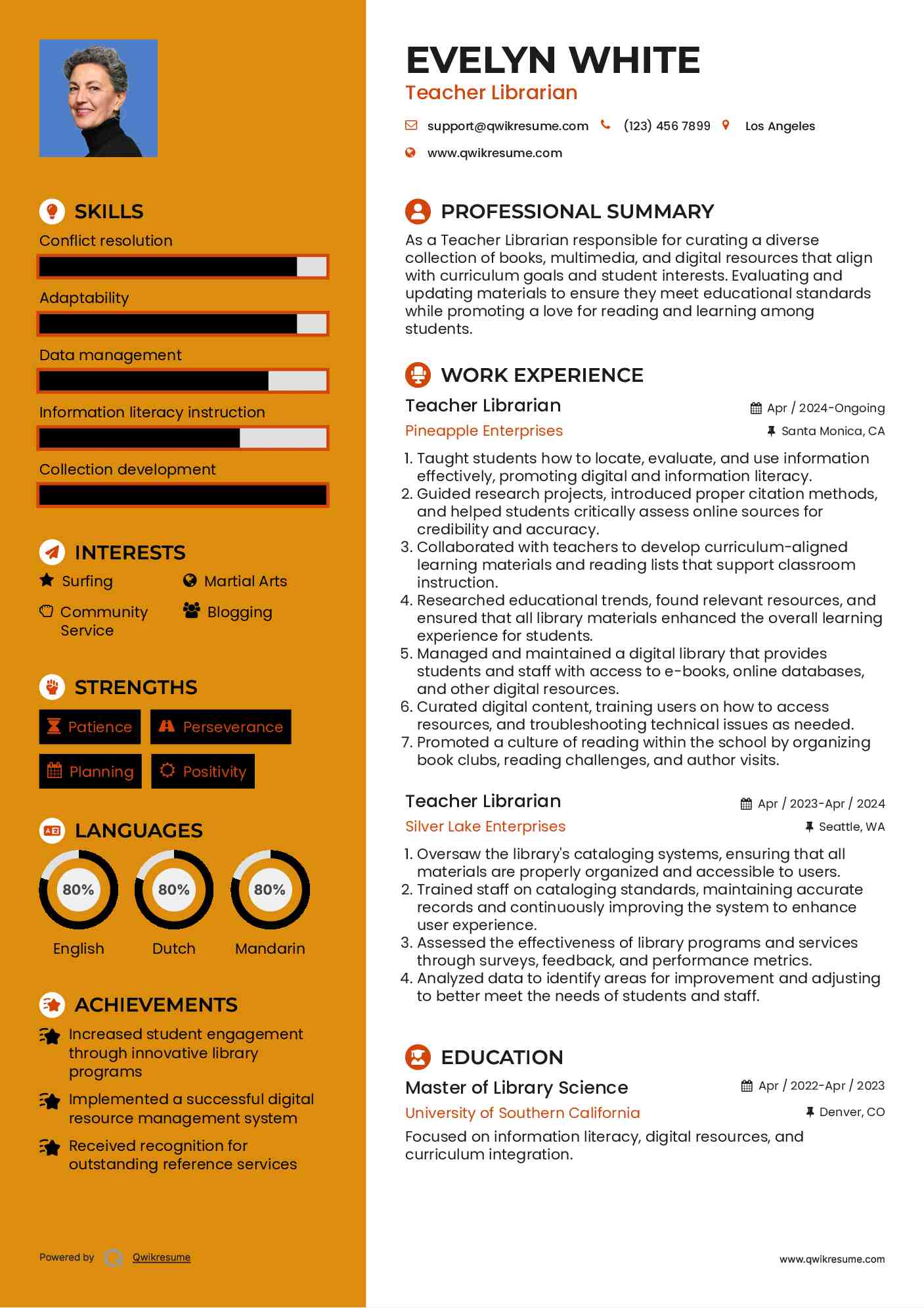 Teacher Librarian Resume Example