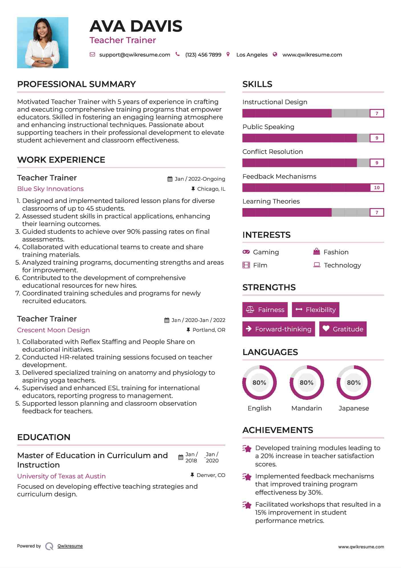 Teacher Trainer Resume Template