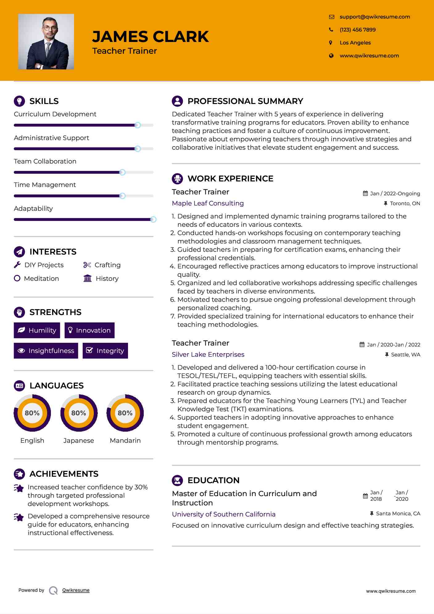 Teacher Trainer Resume Template
