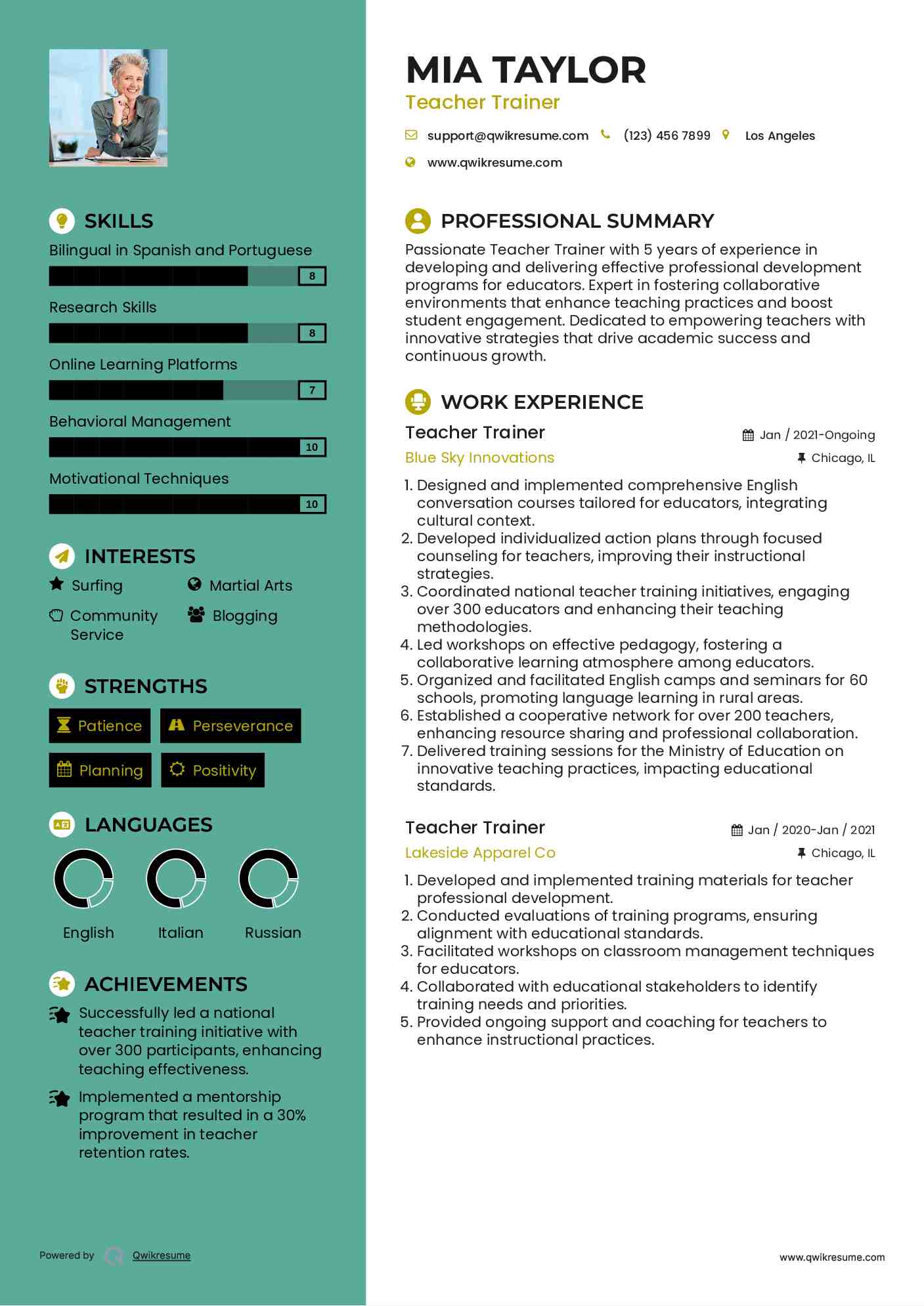 Teacher Trainer Resume Sample