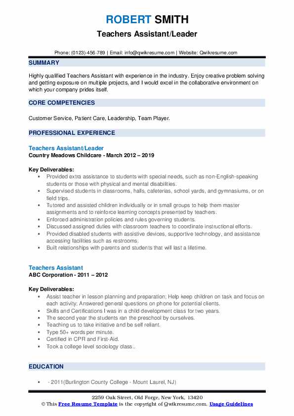 Teachers Assistant Resume Samples - Teachers Assistant 1563434081 Pdf 